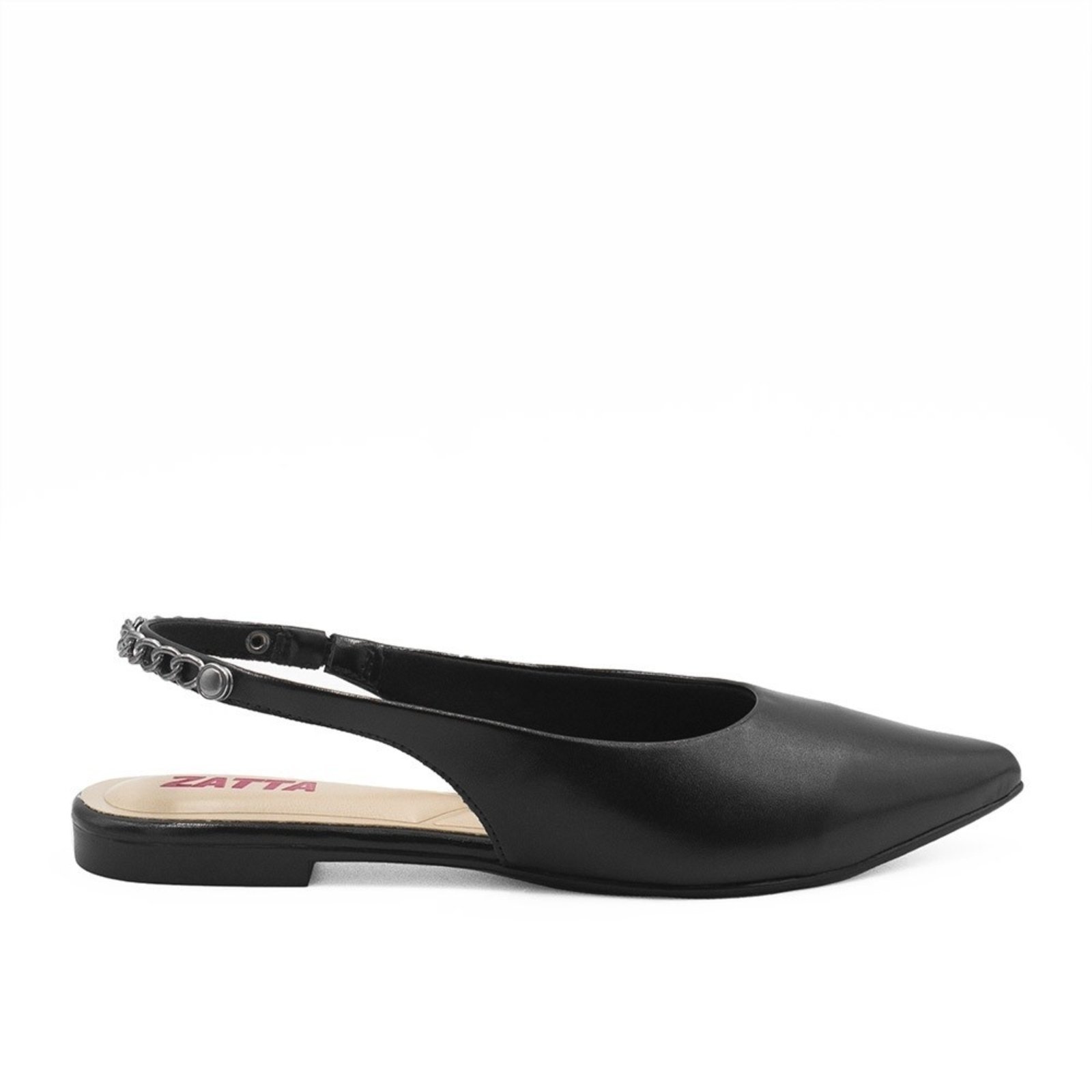 Sapatilha Zatta Slingback Bico Fino Corrente Atrás Dalila Preto