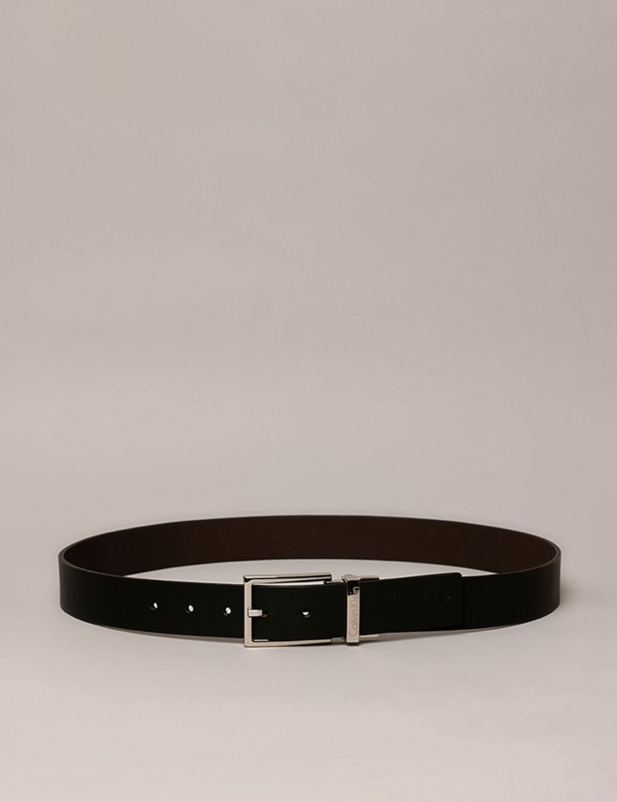 Cinto Masculino de Couro Dupla Face Calvin Klein - Preto CKS Premium Label