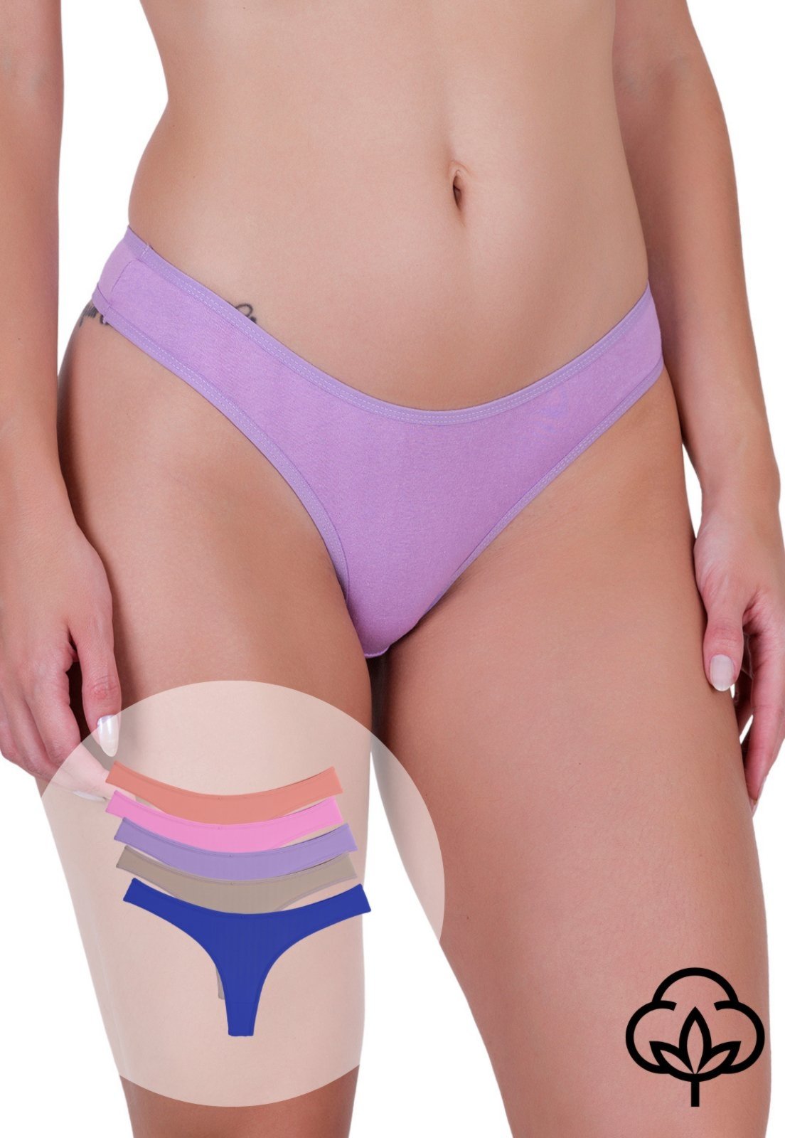 Kit 5 Calcinhas Femininas Fio Dental Algodão Aveludado Discreta Concept Lingerie