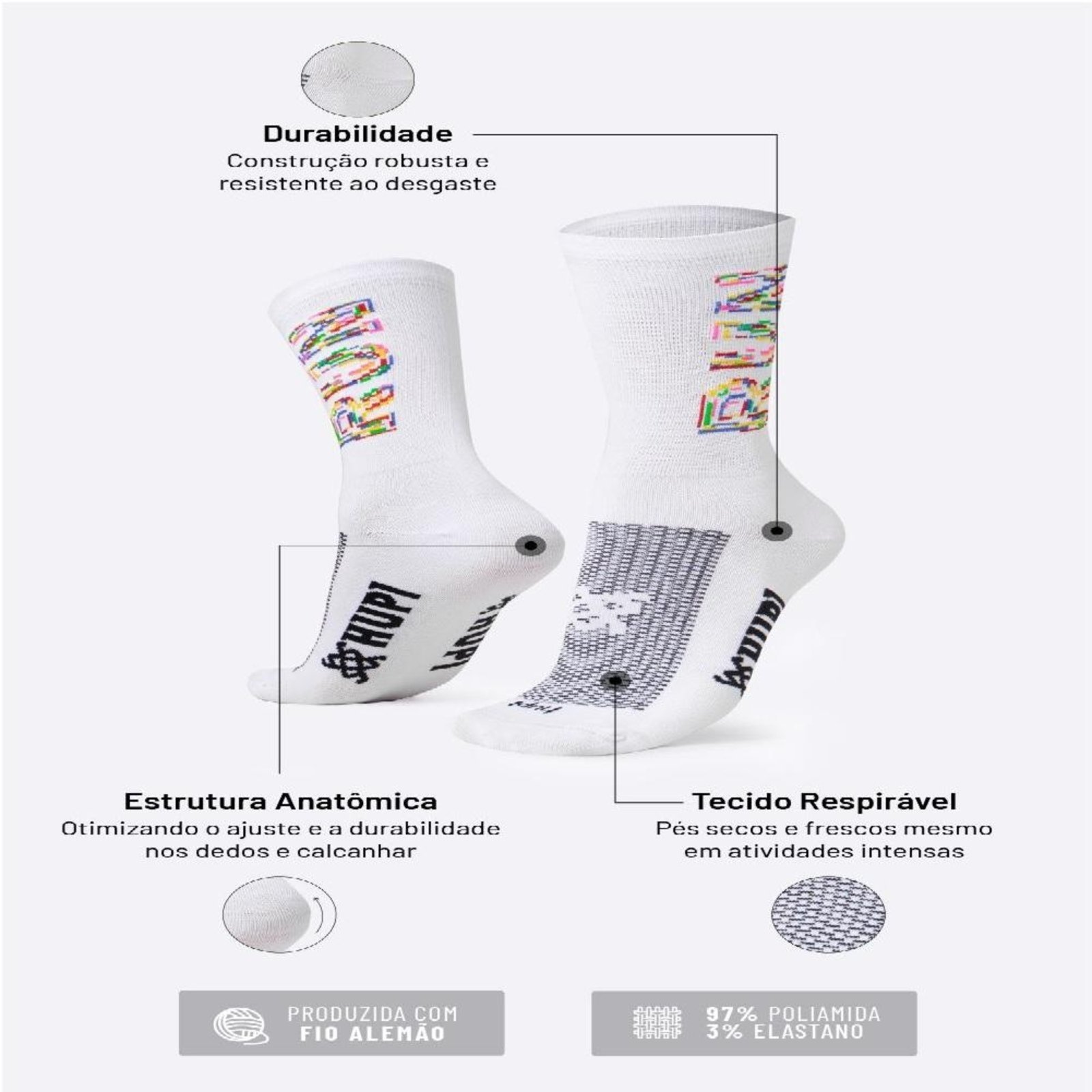 Meia HUPI Run Colors Branca Branco
