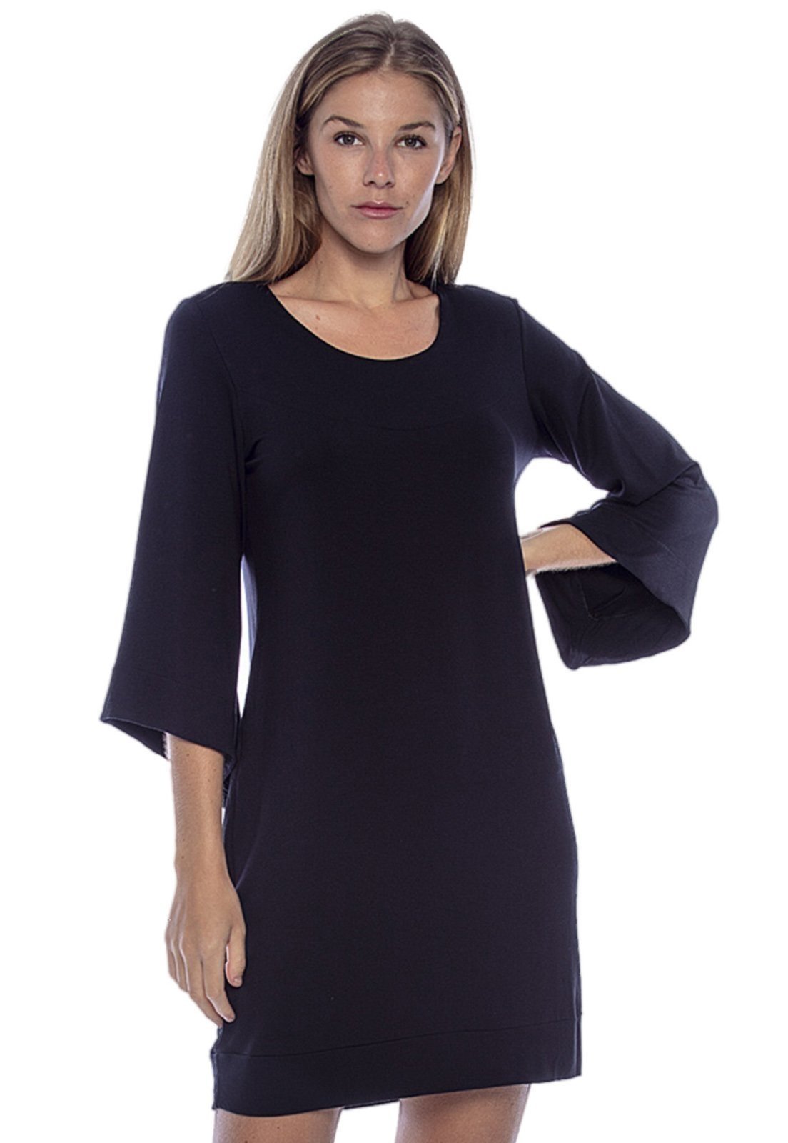 Vestido Curto Viscose Manga Ampla Balli Preto