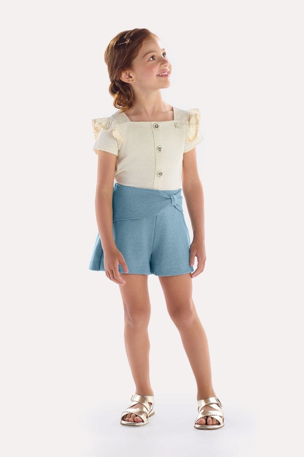 Infantil - Conjunto Blusa Linho com Shorts Off White