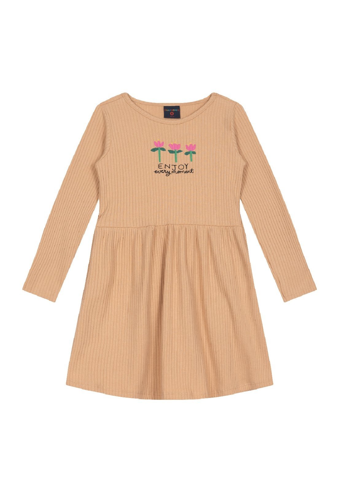 Infantil - Vestido em Ribana Canelada Floral Guloseima Marrom