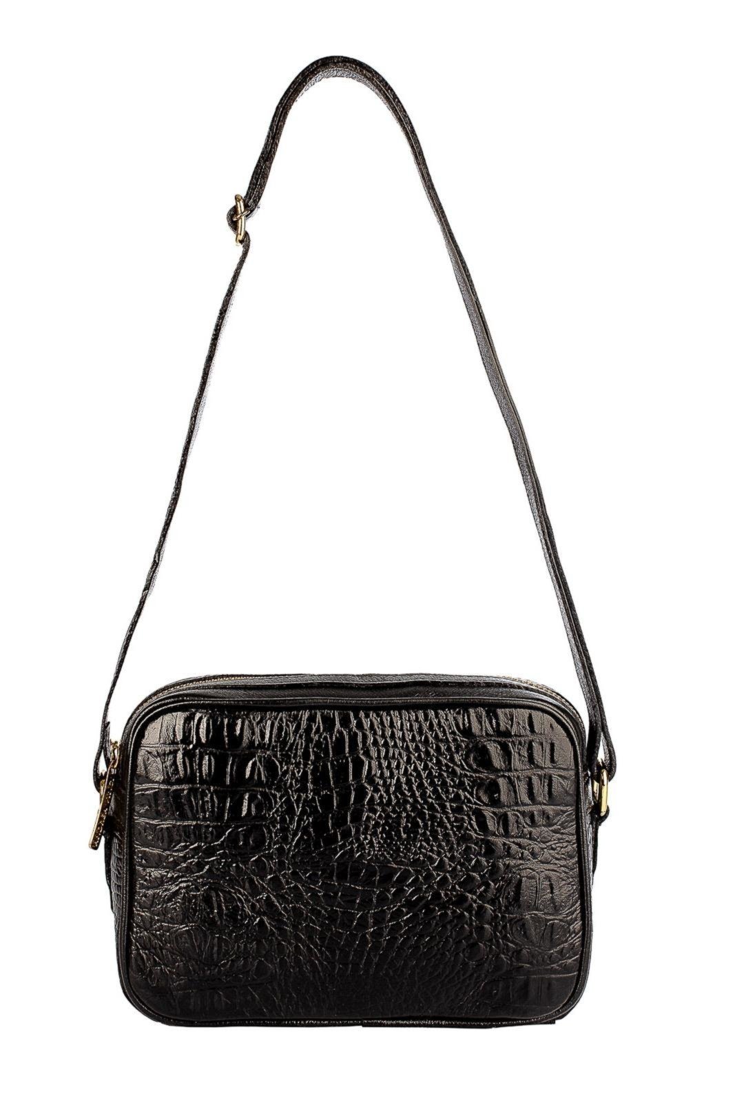 Bolsa quadrada pequena de couro croco Diana - Preto