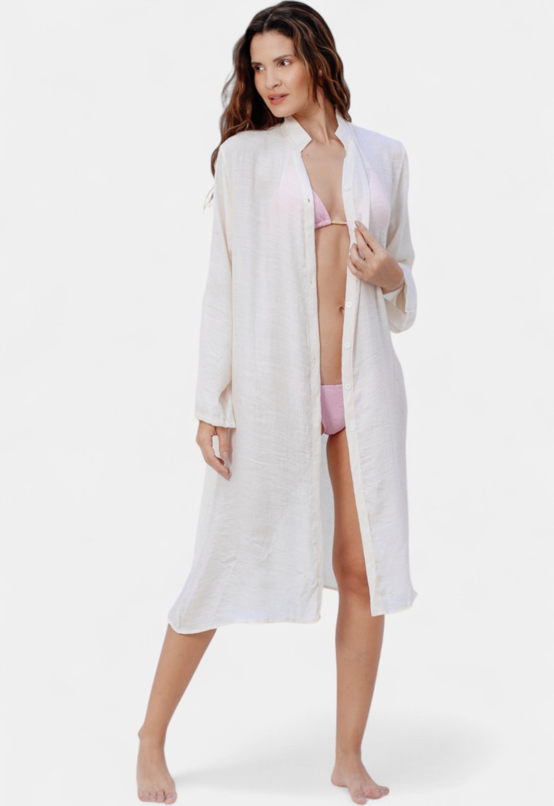 Saída De Praia Areia Branca Chemise Baly Nude