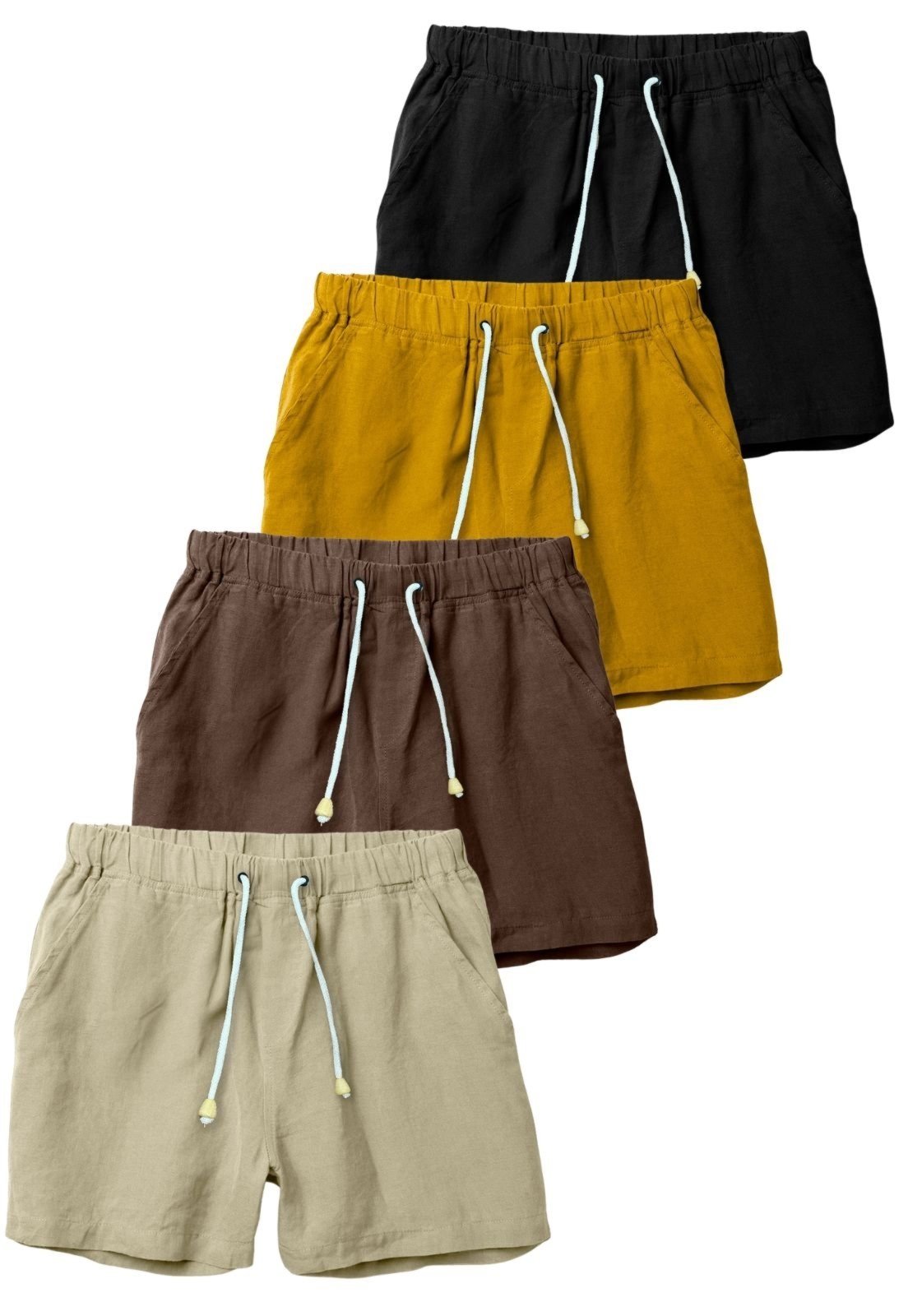 Kit 4 Shorts Linho Premium Relaxado Bermuda Masculina