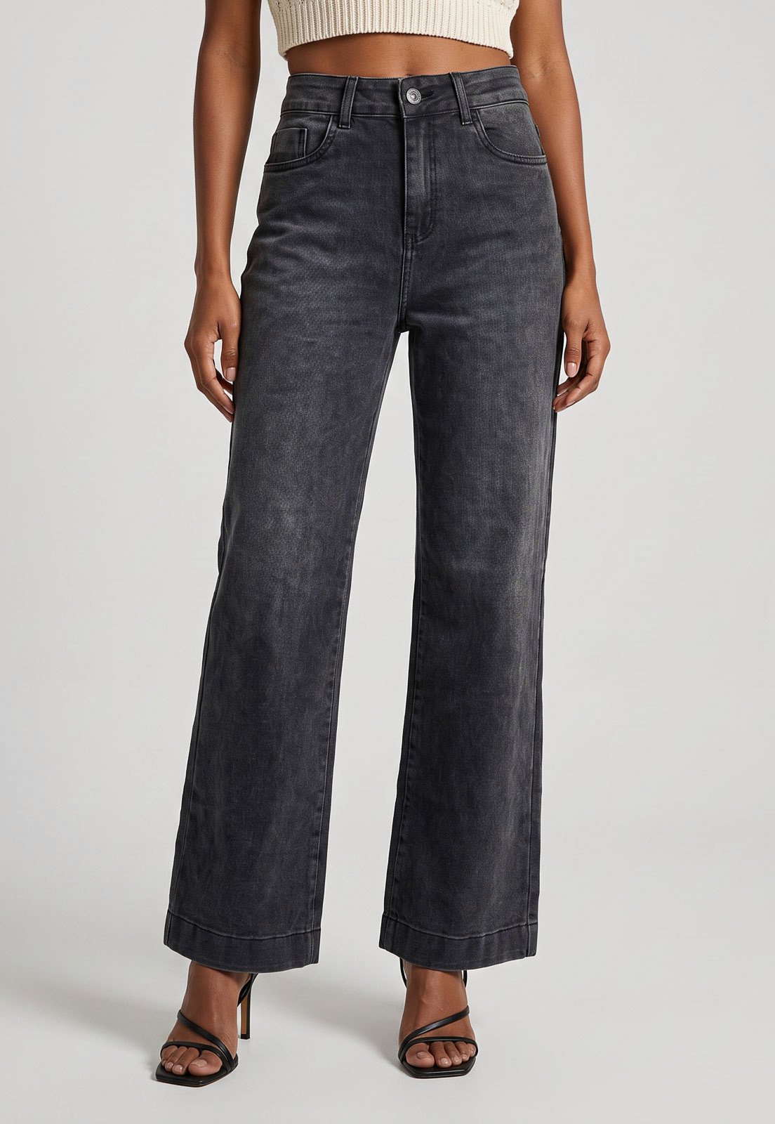 Calça Jeans Feminina Sawary Pantalona Grafite