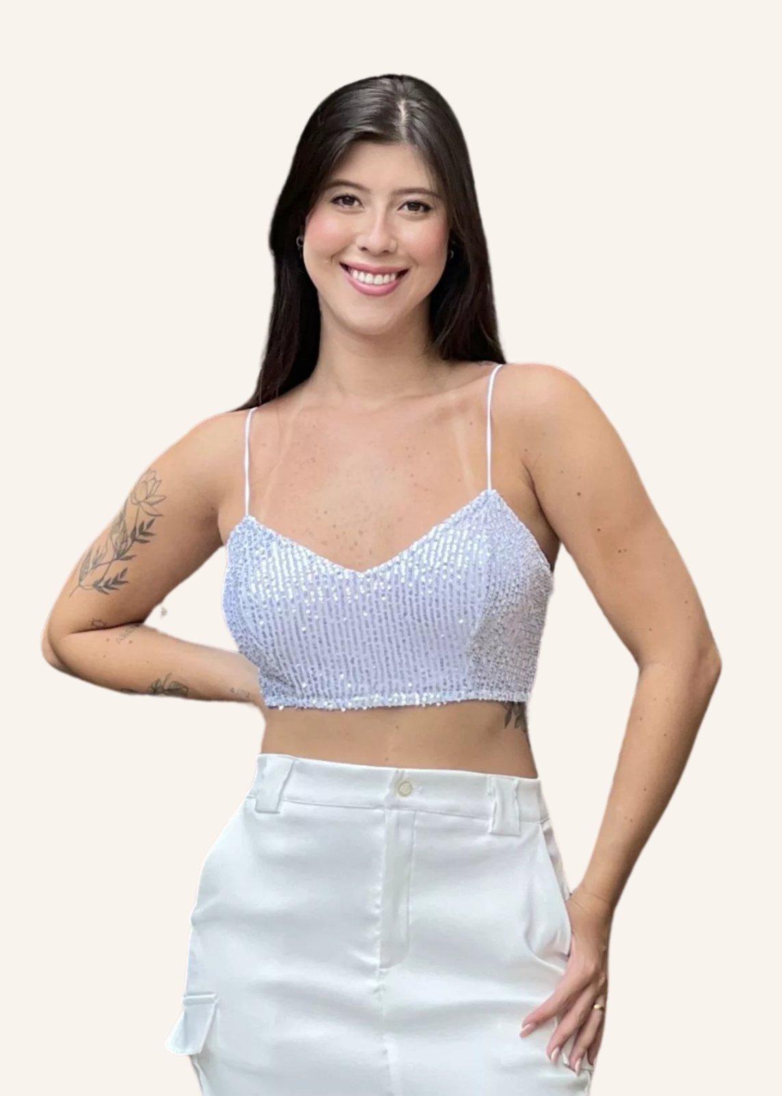 Vista 3 Sawary Fashion Top Paetê Decote Coração dourado Sawary Fashion dourado