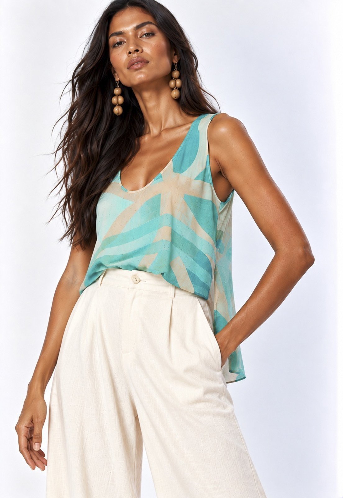 Blusa Amazonia Vital Regata Arapari Viscose Estampa Águas de Anavilhanas
