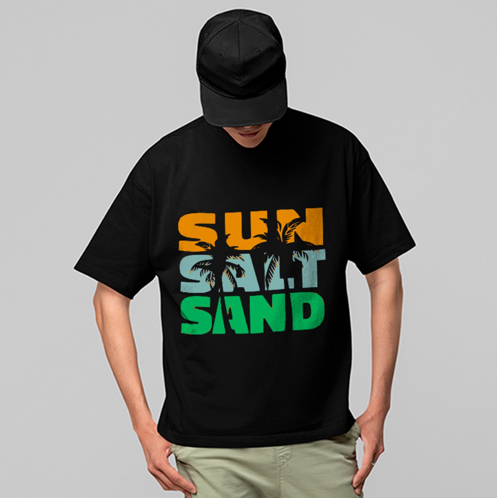 Camiseta Oversized Sun Salt Sand Beach Unissex Preto