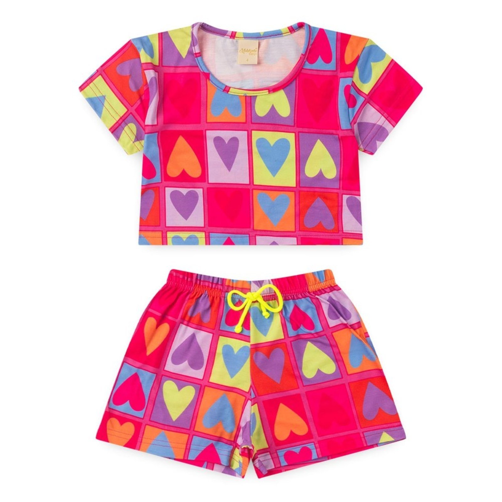 Vista 3 Infantil - Conjunto Verão Menina Magenta Cropped E Shorts Corações Molekada rosa magenta Molekada rosa magenta