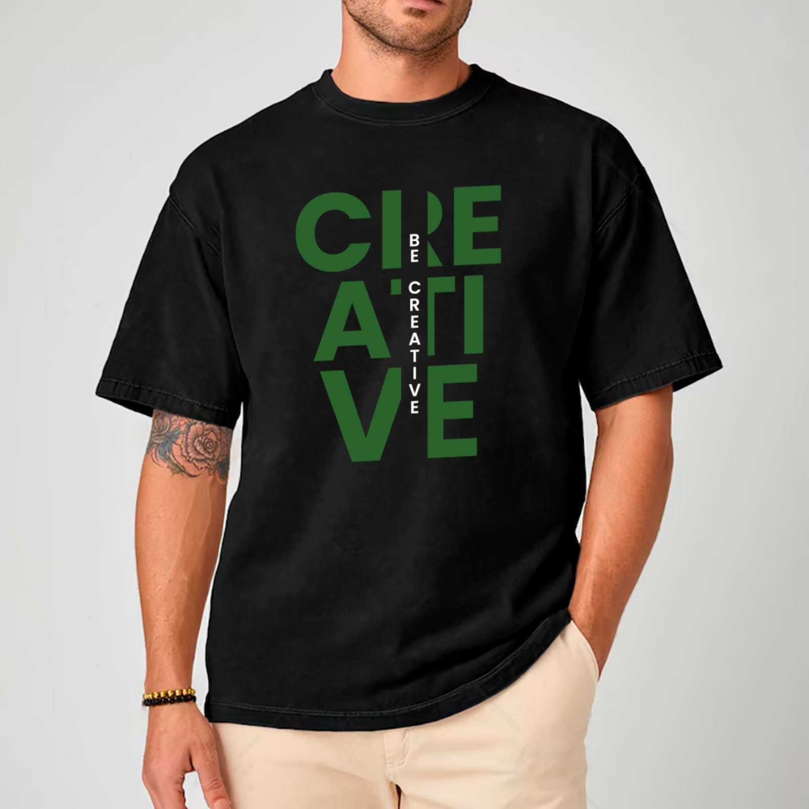 Camiseta Ousy Oversized Be Creative Tendência Premium Street Style Unissex Preto