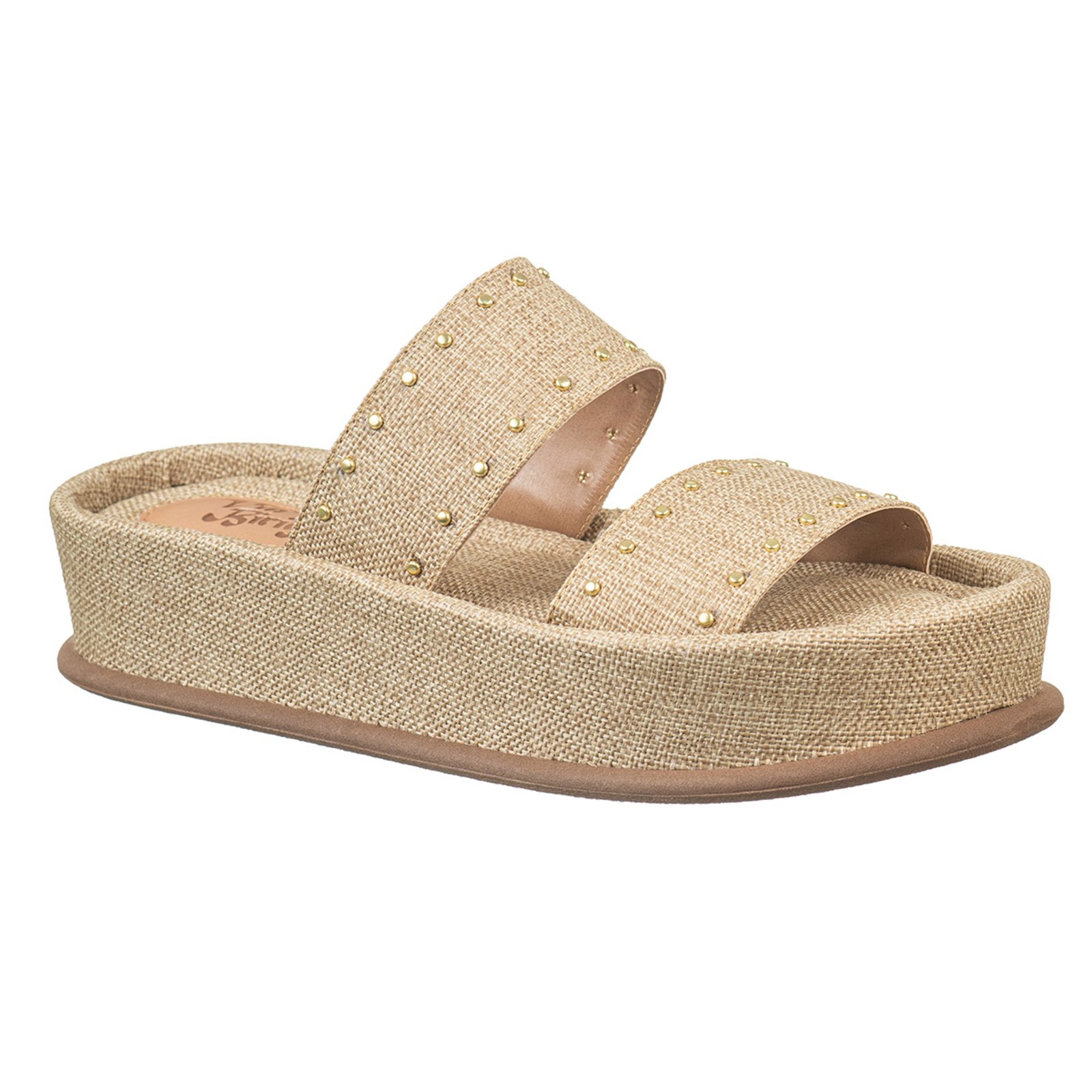 Sandália Feminina FlatForm Duas Tiras Com Tachas Via Birigui PALHA