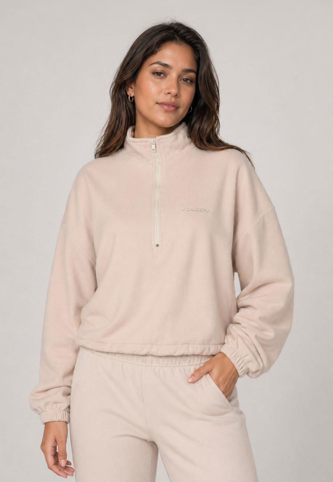 Blusa de Moletom Fechada Feminina Volcom Blake Bege
