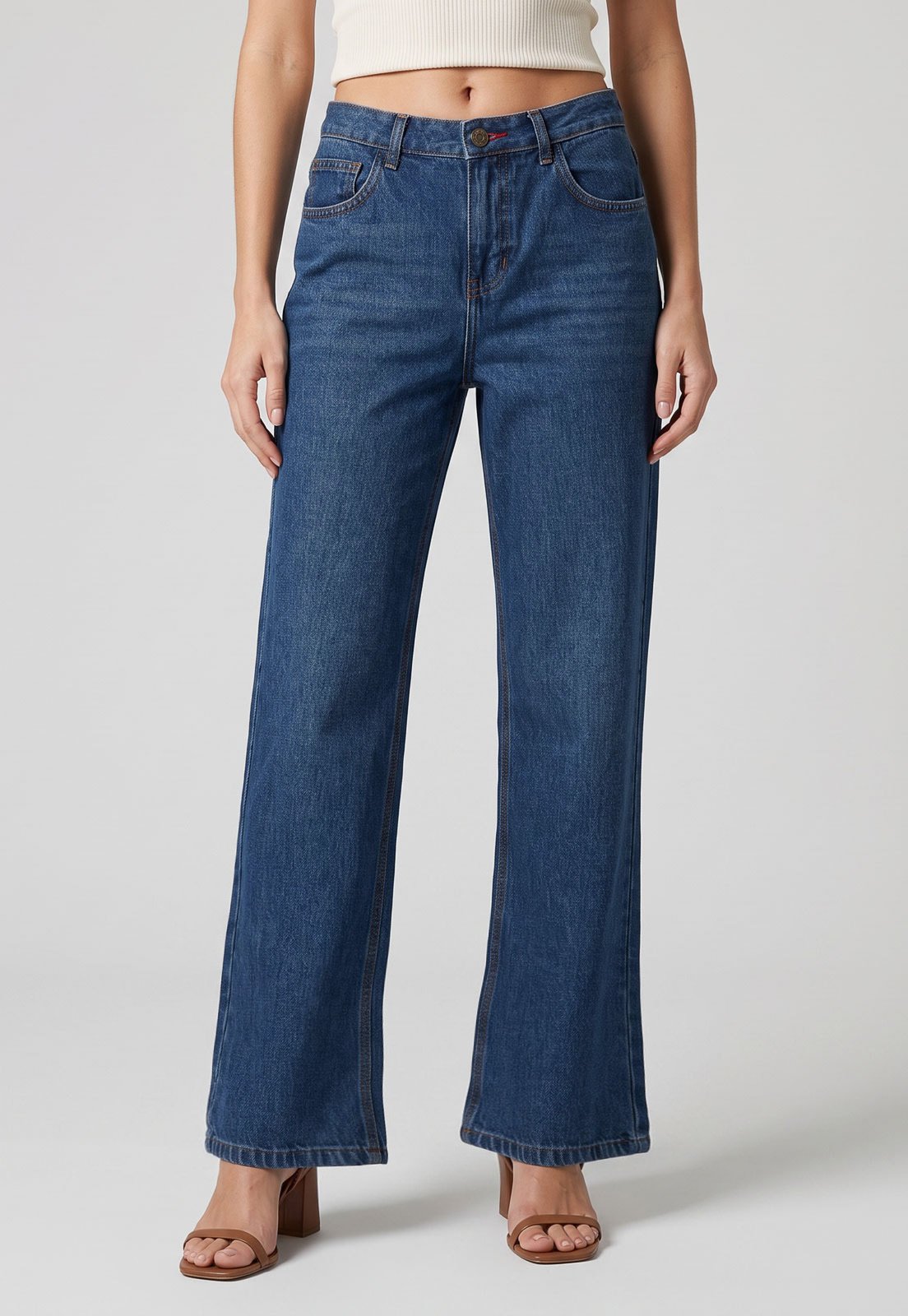 Calça Jeans Feminina Cantão Reta Azul