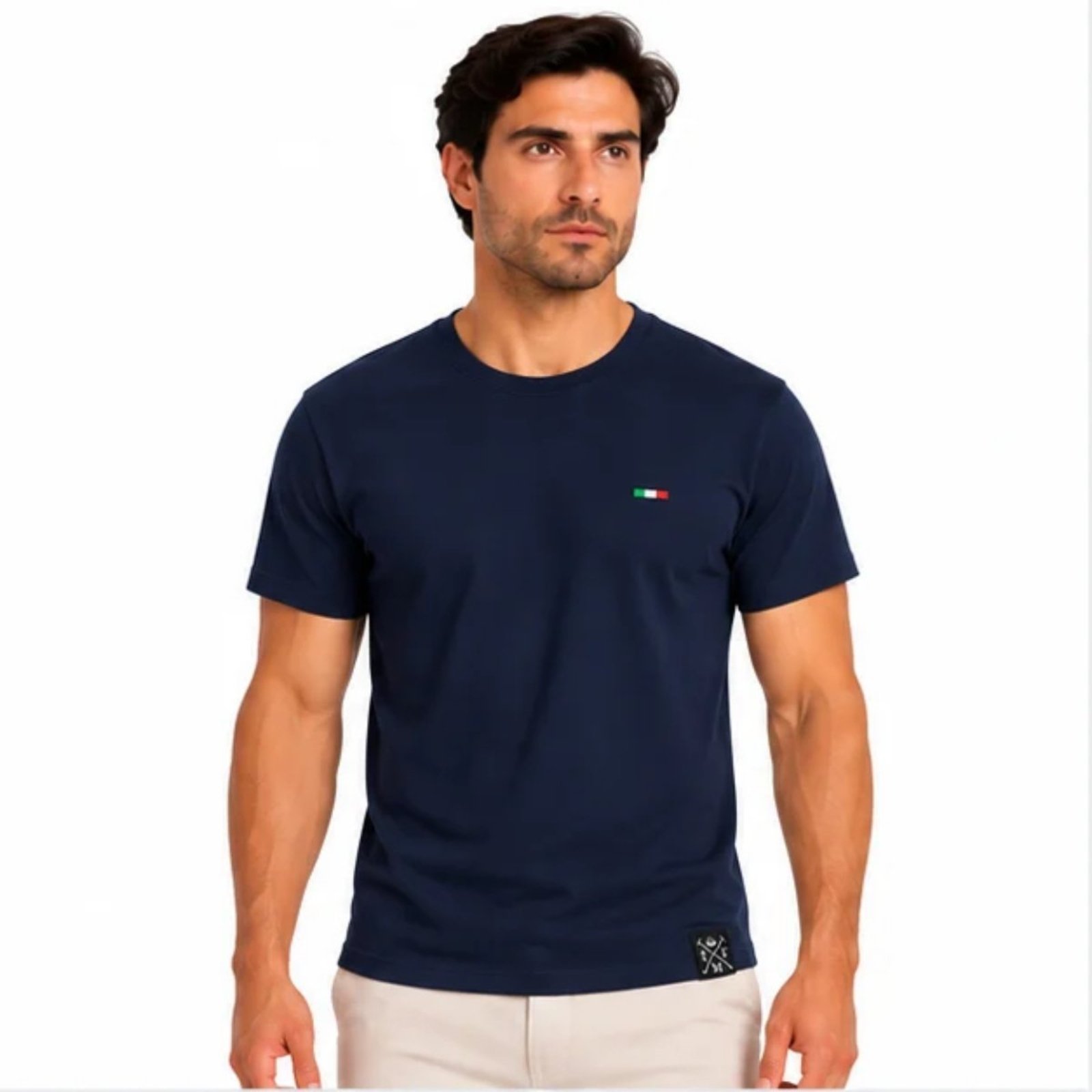 Camiseta Básica Masculina FMF Itália Algodão Premium Bordada Casual Marinho