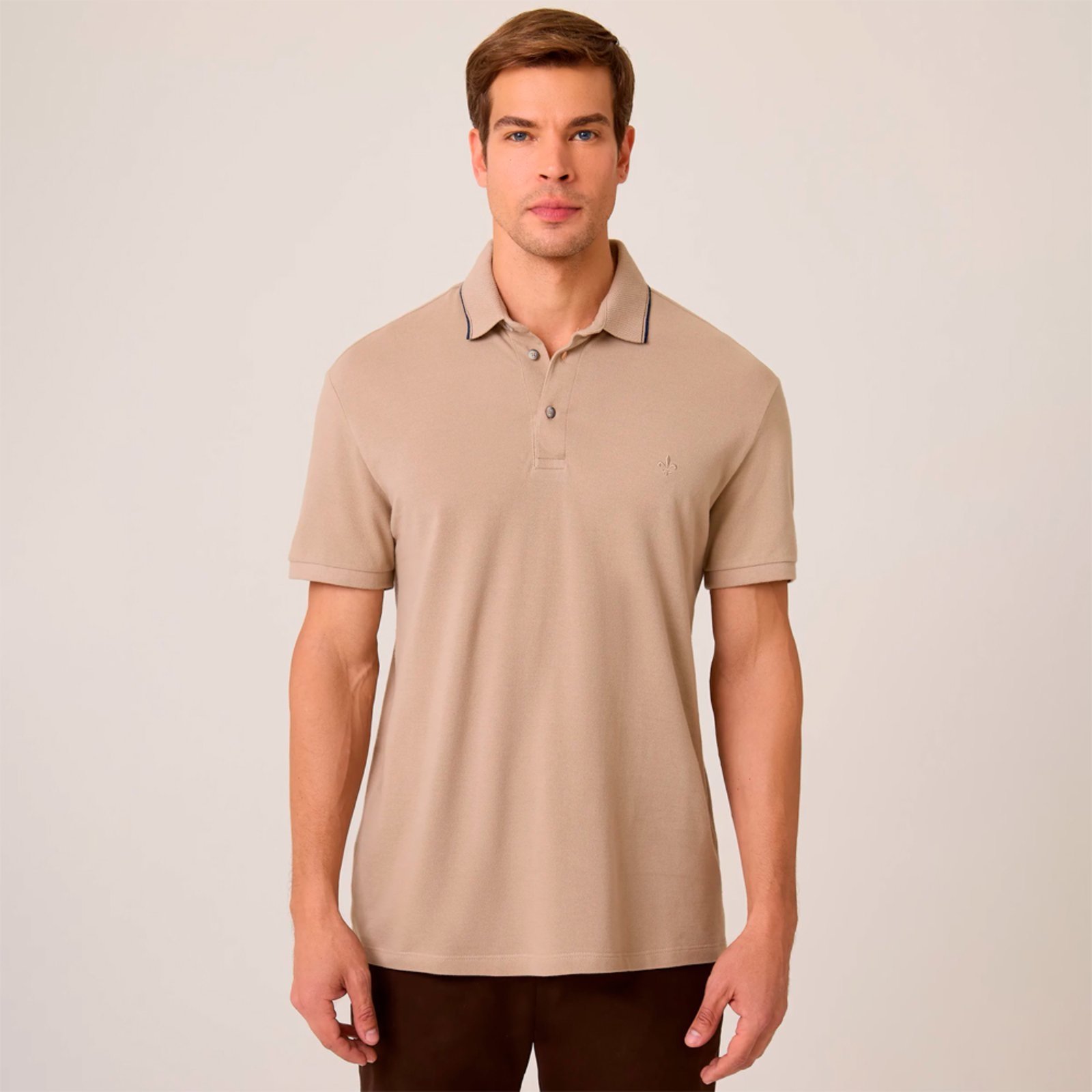 Camisa Polo Dudalina Gola Favo Pr26 Bege Escuro Masculino