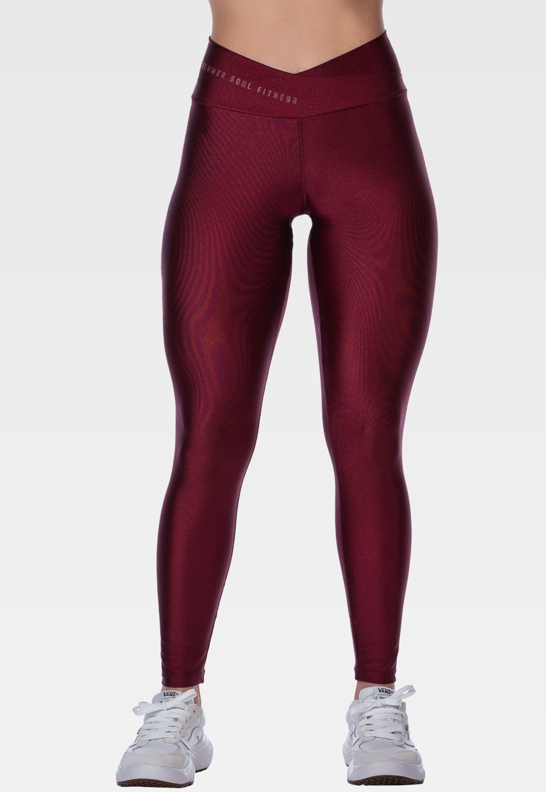 Calça Legging Fitness Cós Alto Transpassado Summer Soul Bordô