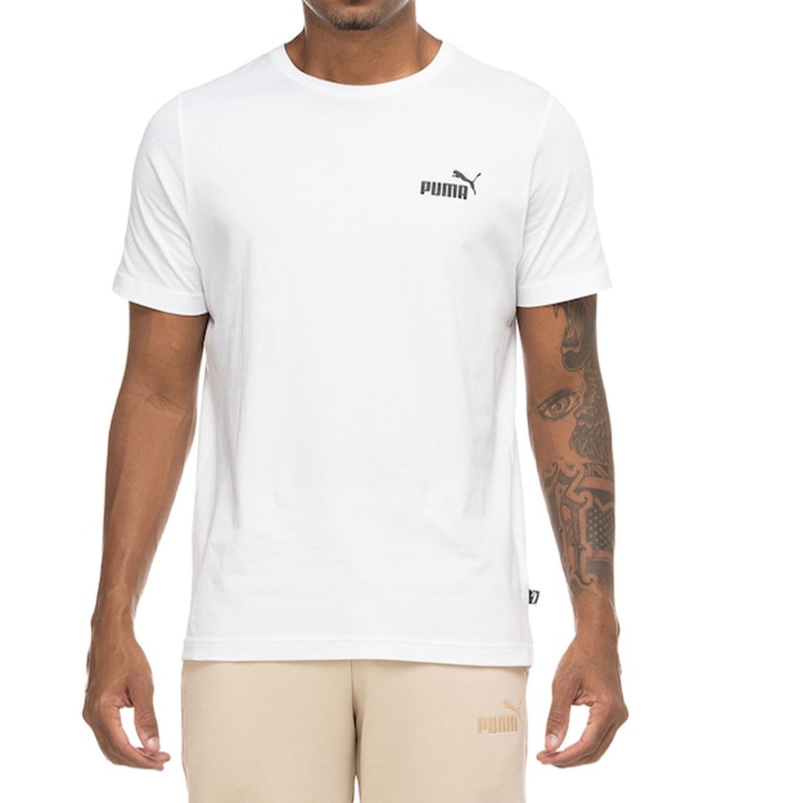 Camiseta Puma Masculina Algodão 100% Com Logo Pequena Branco