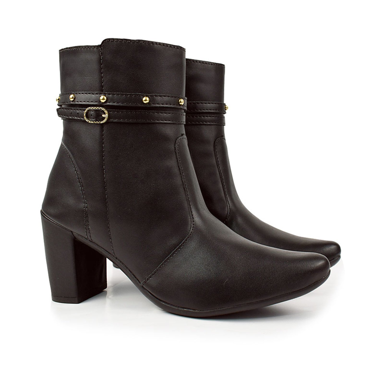 Bota bico fino salto fashion confortável com fivela OLZZY Preto