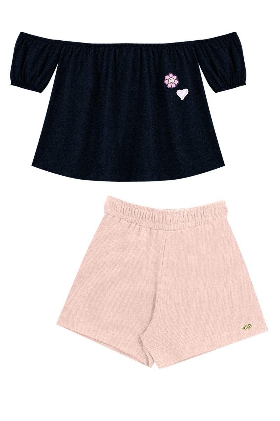 Infantil - Conjunto Preto Blusa Ombro a Ombro e Shorts