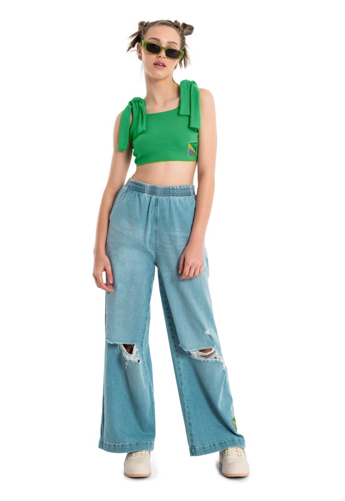 Infantil – Top Cropped Básico Juvenil em Ribana Gloss Verde
