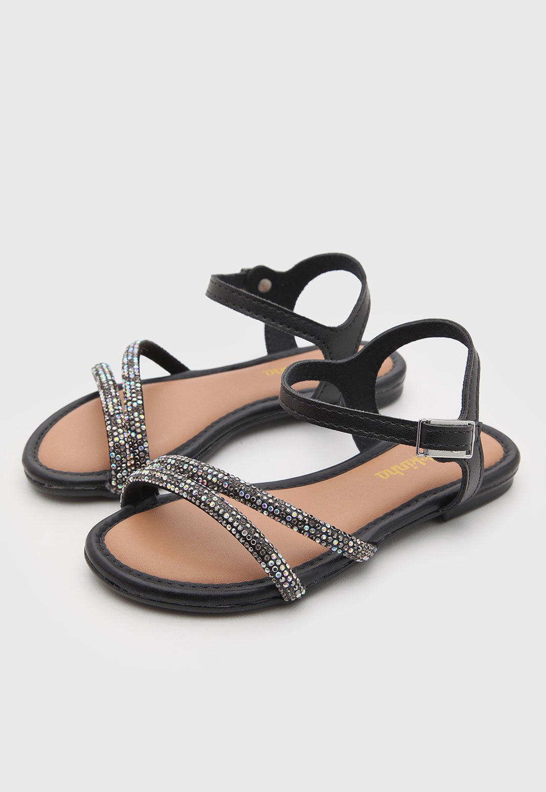Infantil - Sandália Molekinha Tiras Strass Preta