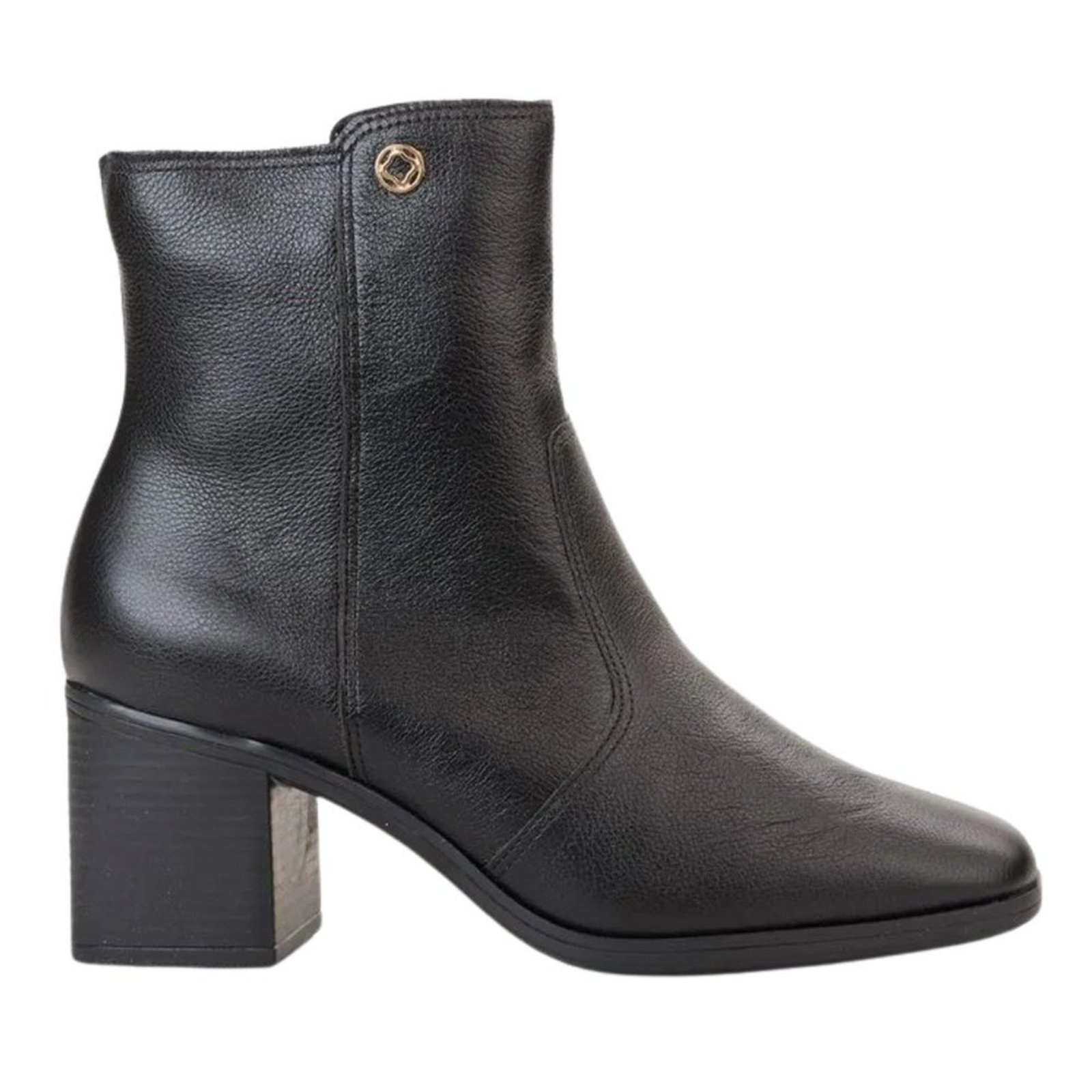 Bota cê Cano Curto Em Couro Salto Bloco T6212 101 cê Preto