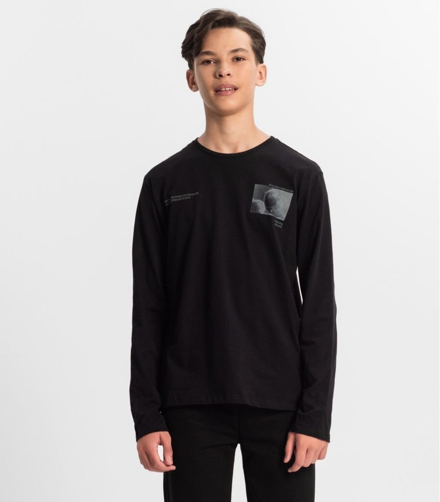 Infantil – Camiseta Juvenil Menino Manga Longa Minty Preto