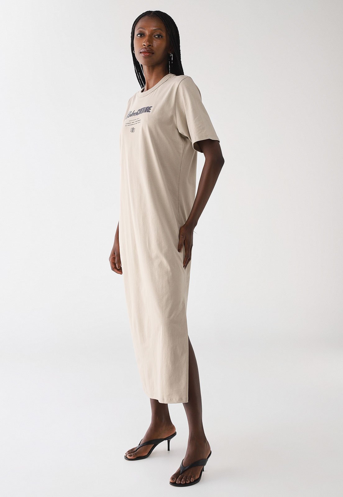 Vestido Feminino Colcci Estampa Lettering Bege