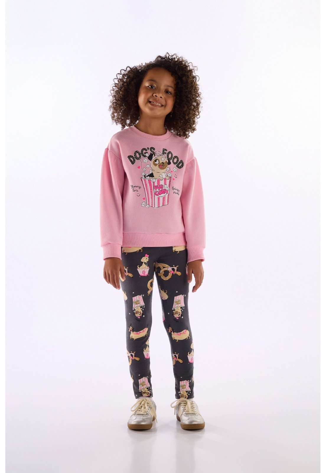 Infantil - Conjunto Dog's Food Blusão Legging Quimby Azul Rosa