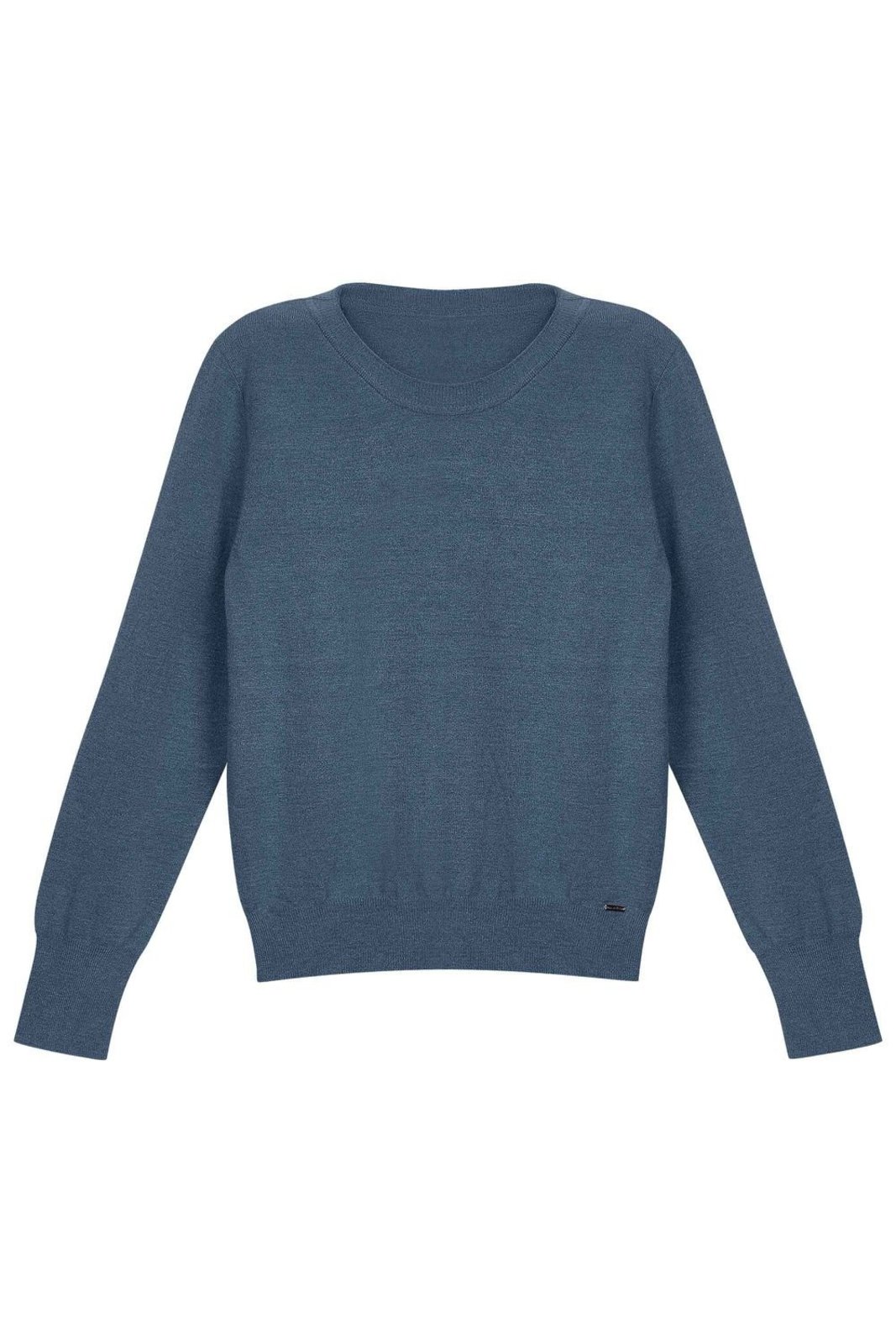 Suéter Feminino Tricô Gola Redonda Marialícia Azul