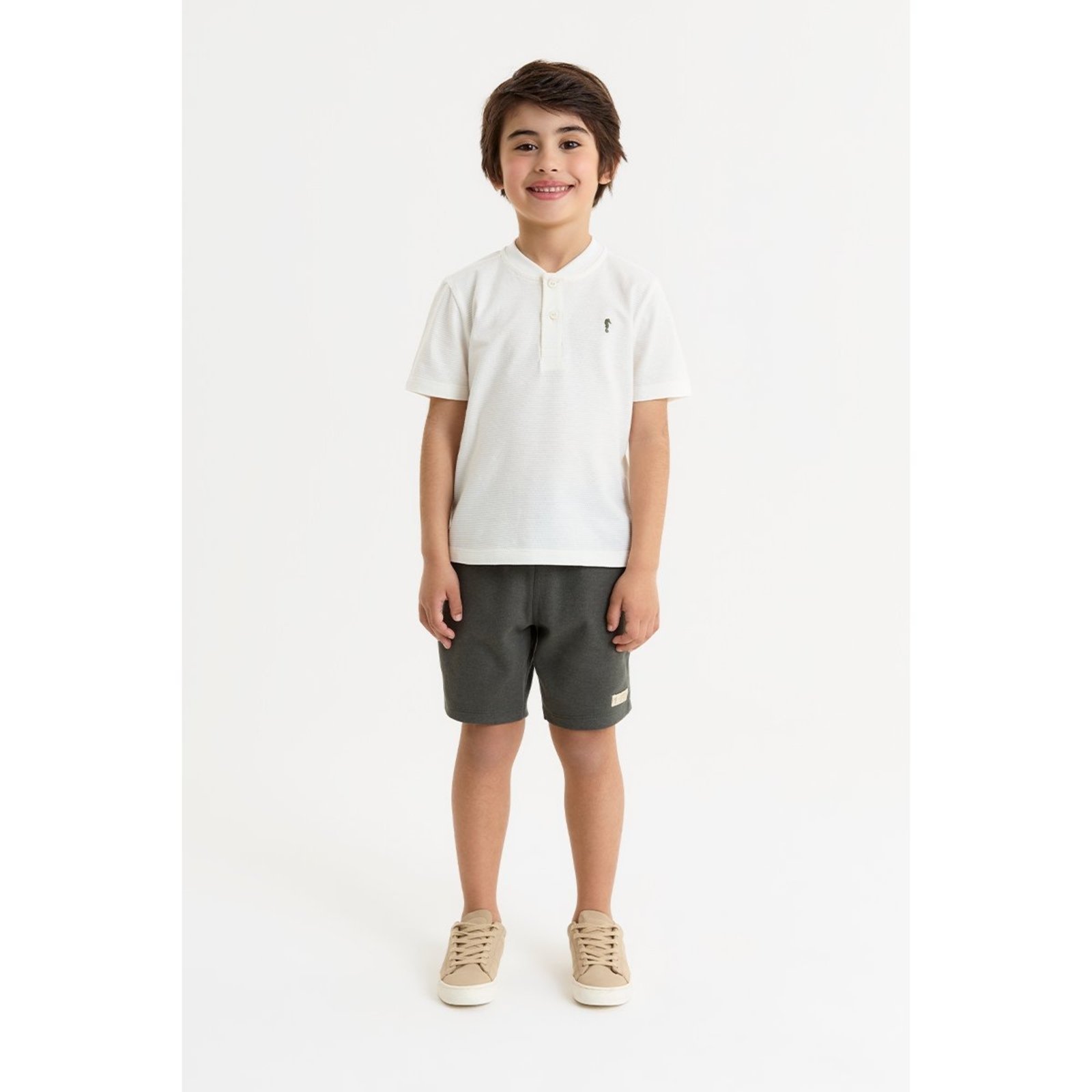 Infantil - Conjunto Masculino com Bata e Bermuda em Ponto Roma Confortável
