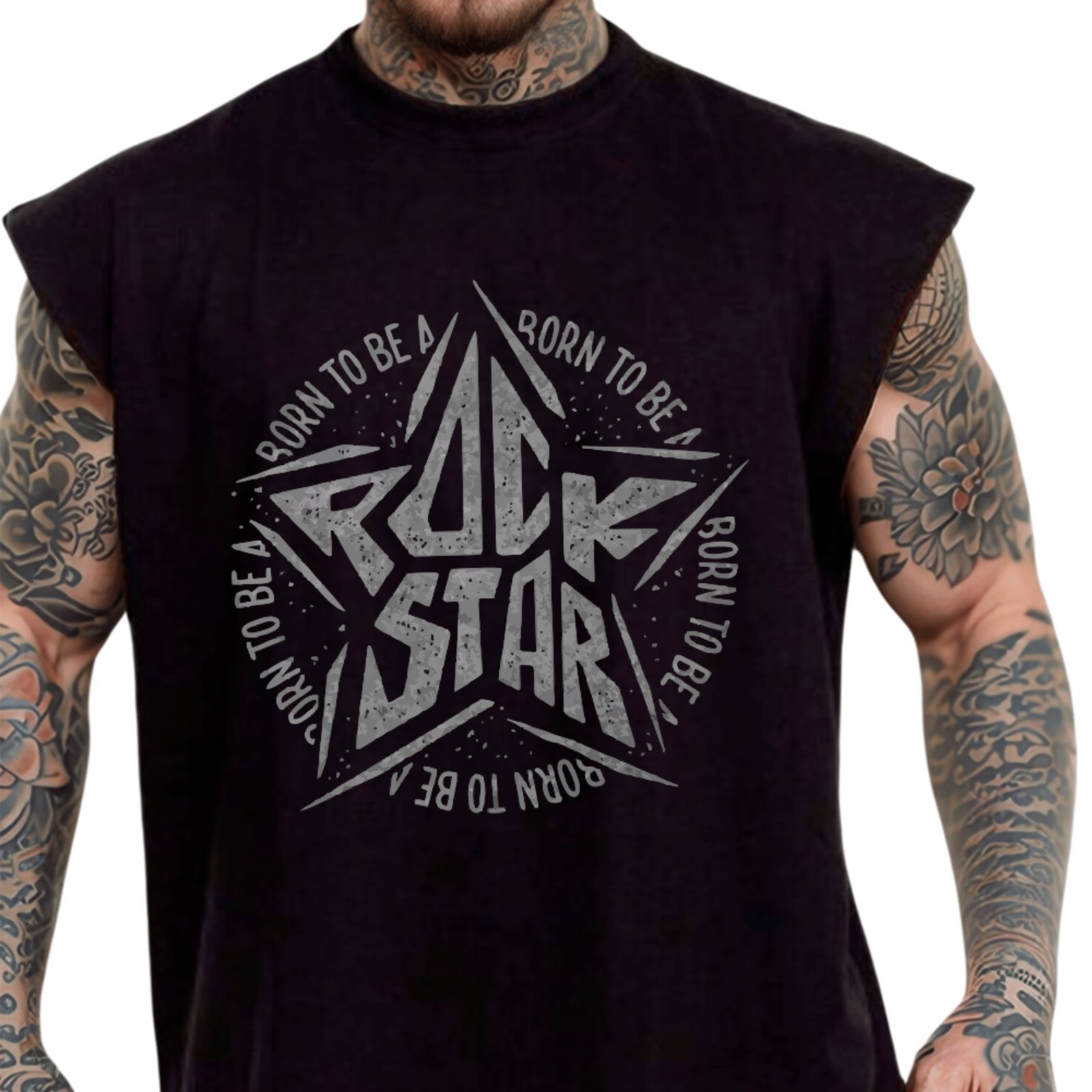 Camiseta Regata Machão Ousy Rockstar Born To Be Oversized Masculina Preto