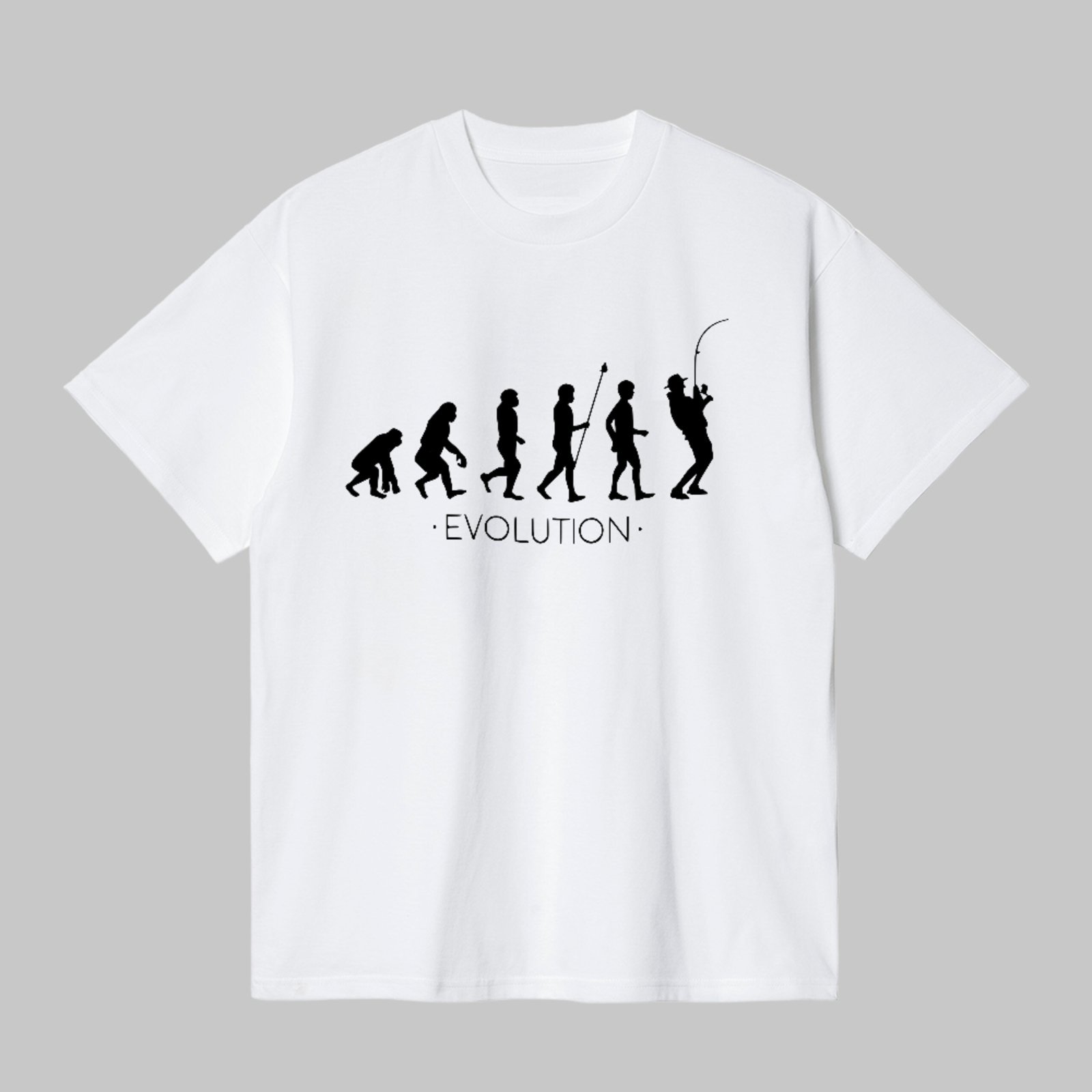 Camiseta Básica Evolução Do Homem Pescaria Estilo Geek Branco