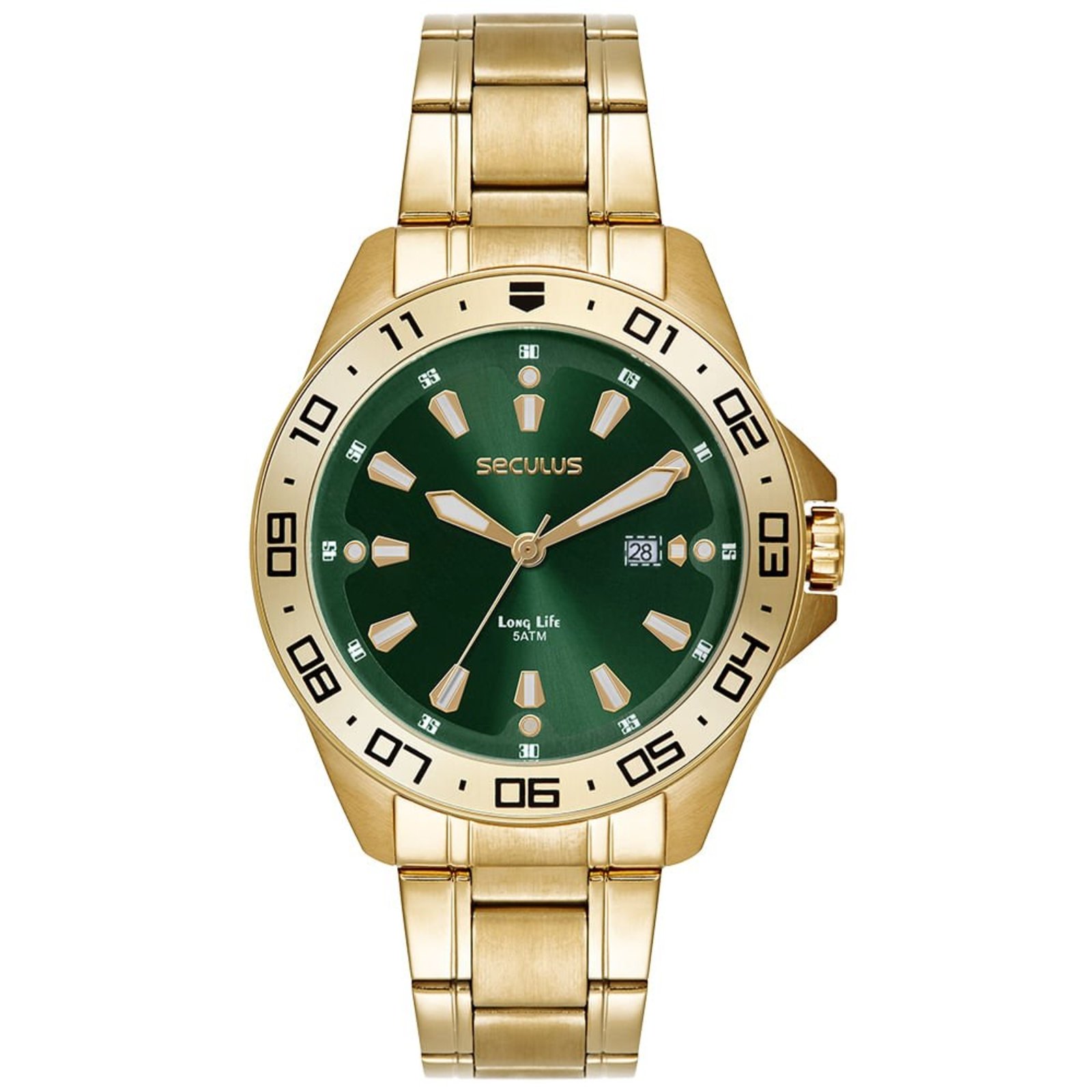 Relógio Seculus Masculino Aço Calendário Verde Seculus