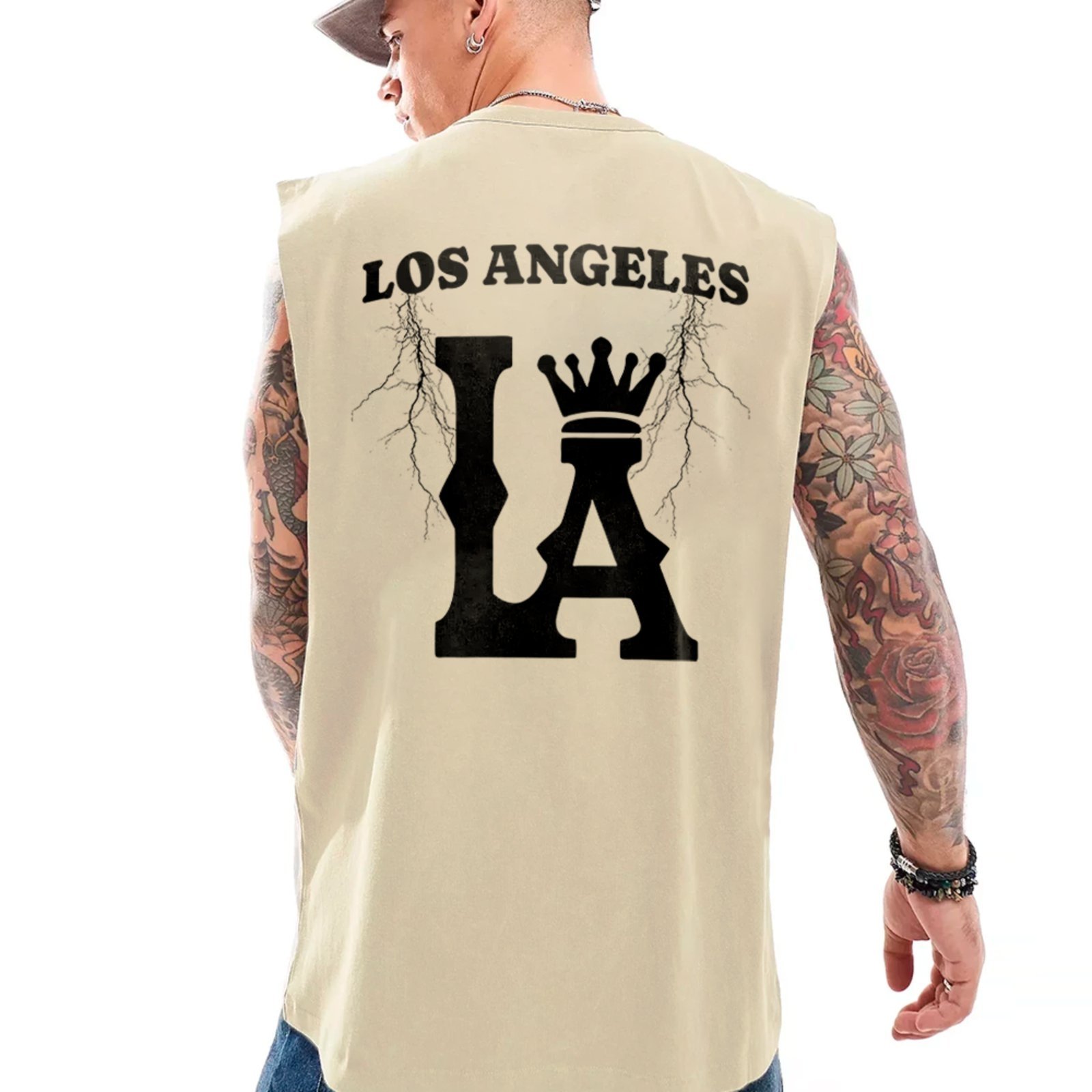 Camiseta Regata Machão Los Angeles LA Crown Streetwear Premium Off White
