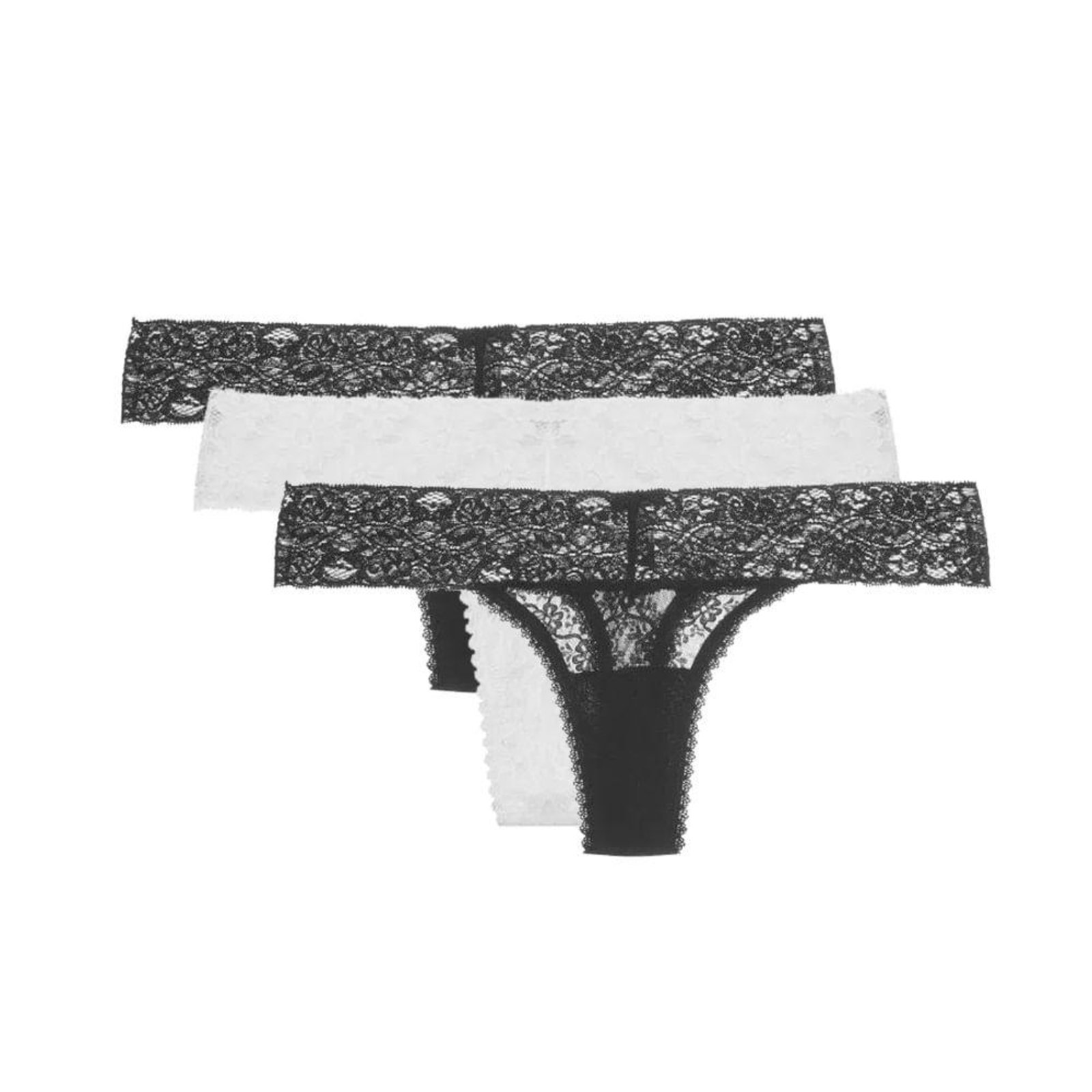 Kit 3 Calcinhas Fio Dental Sweet Lace Branco e Preto Loungerie