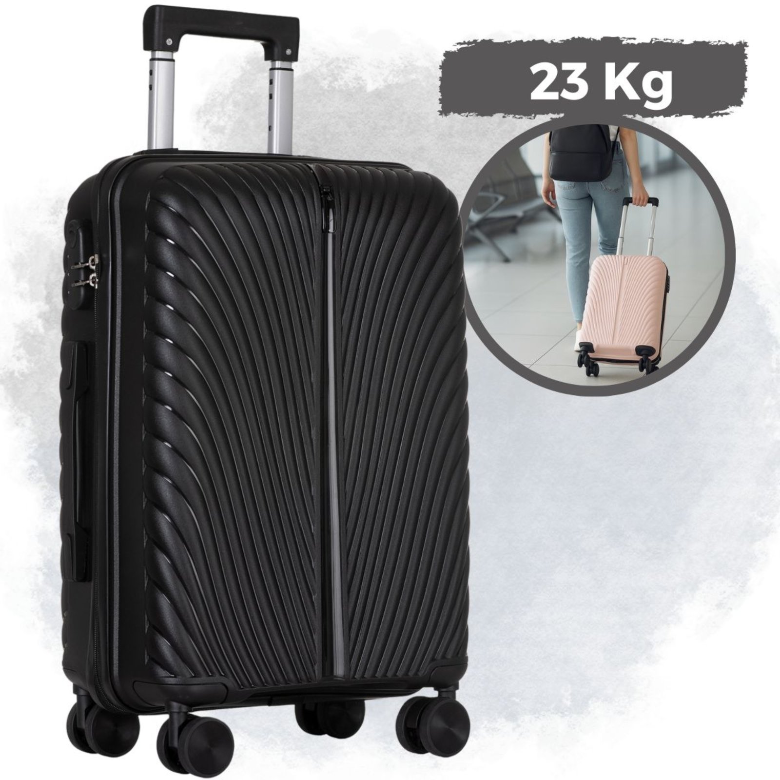 Mala de Viagem 23kg Média de Polipropileno Rodinhas 360° Preto