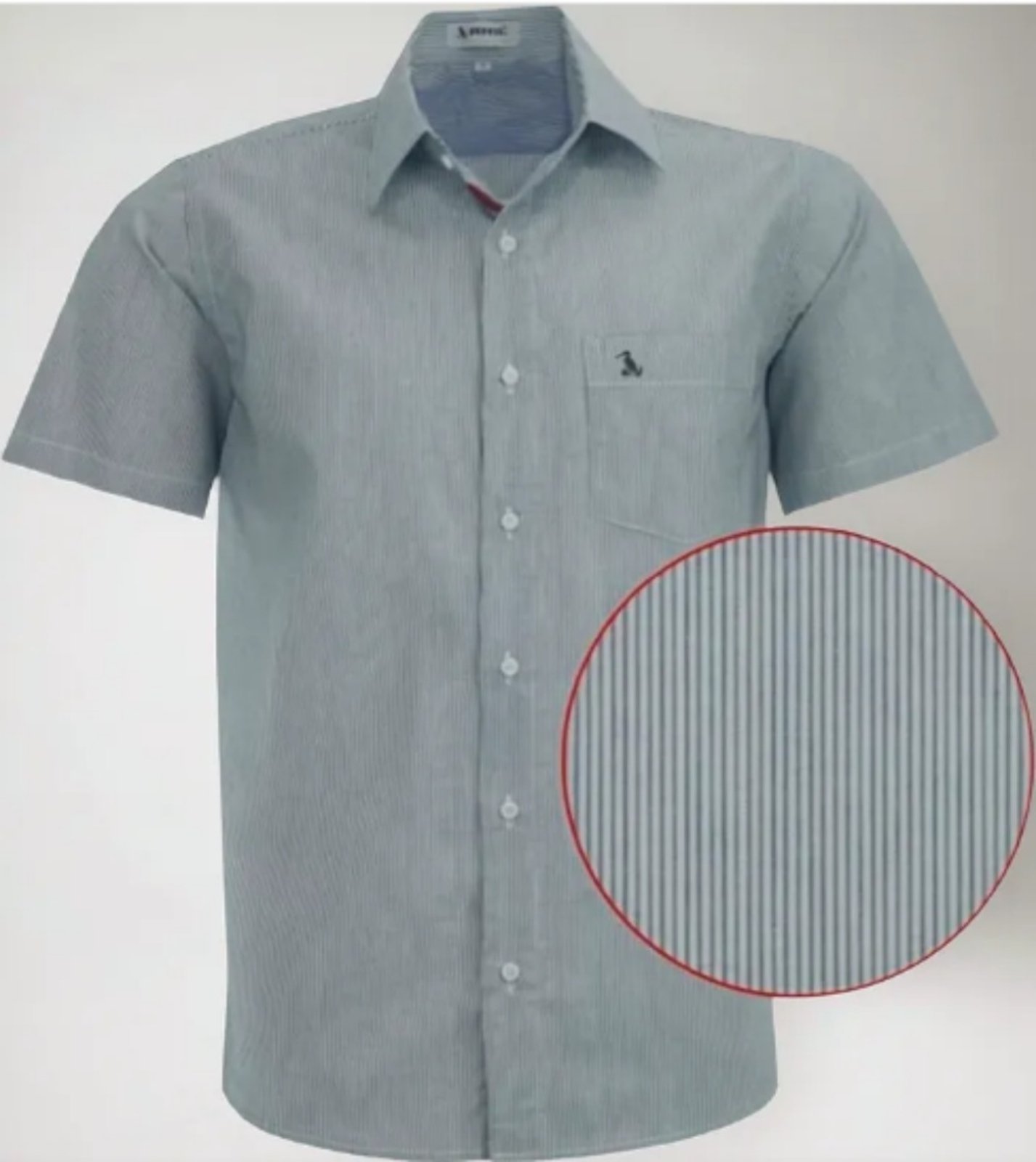 Camisa Social Amil Listrada Comfort Algodão Cronos Manga Curta Luxo Preto