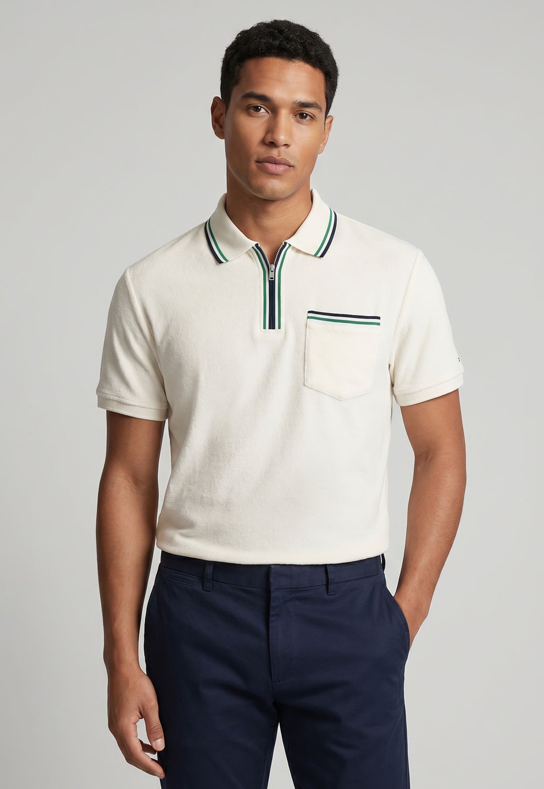 Polo Masculina Tommy Hilfiger Gola Com Zíper Off-White