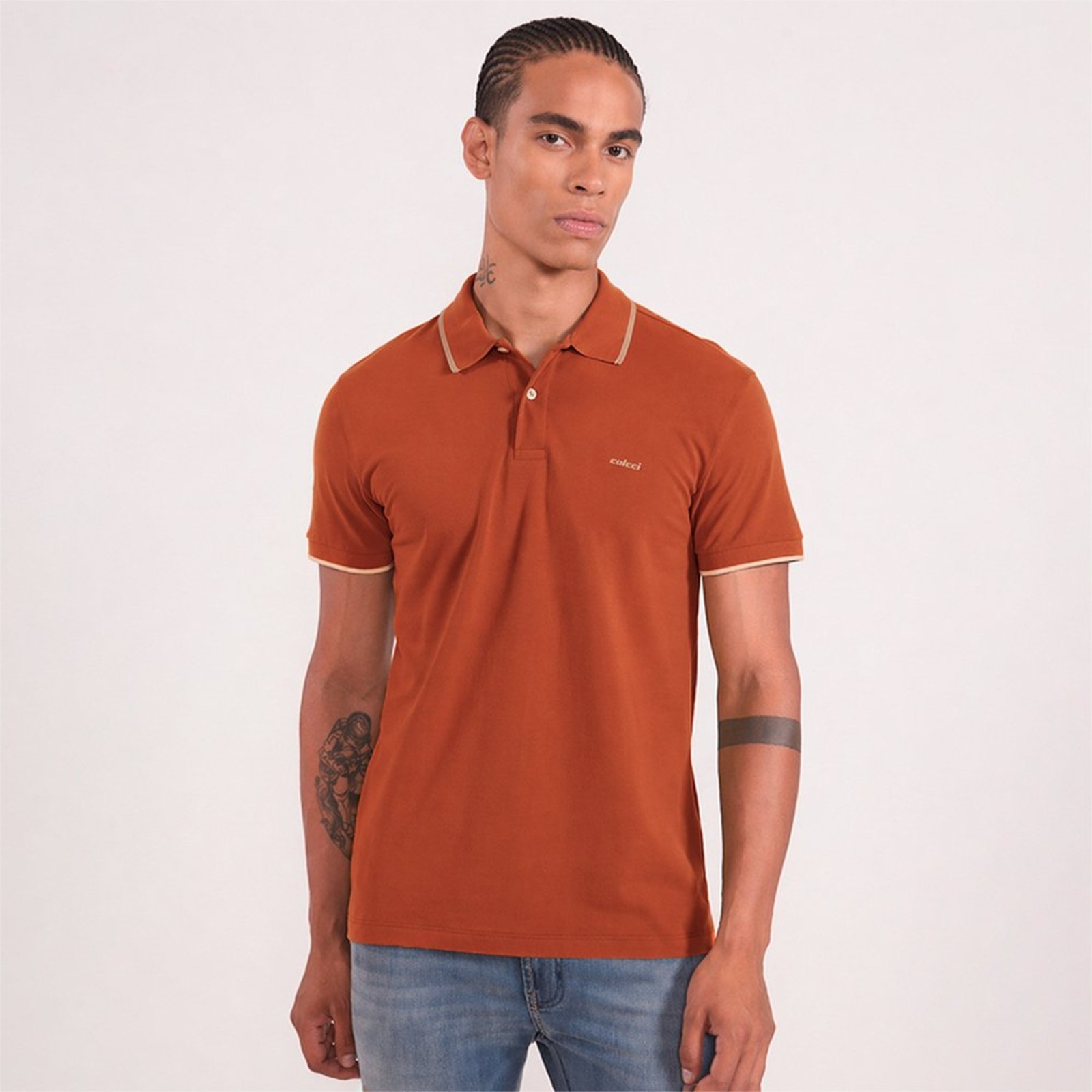 Camisa Polo Colcci Piquet 1 Listra In26 Laranja Masculino