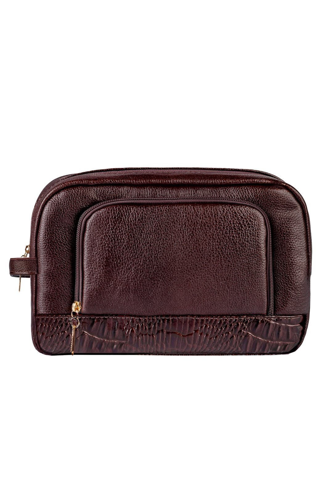 Necessaire de couro liso Manuela 18x28x10cm - Café