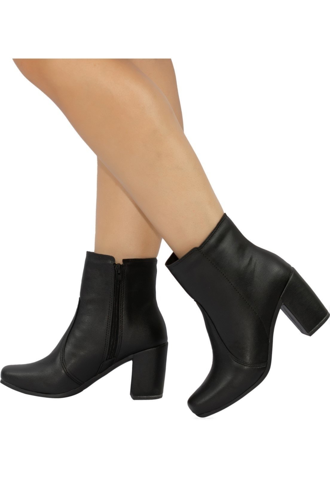 Bota Feminina Cano Curto Confortável Amorelle Salto Alto Grosso Bico Quadrado Preto
