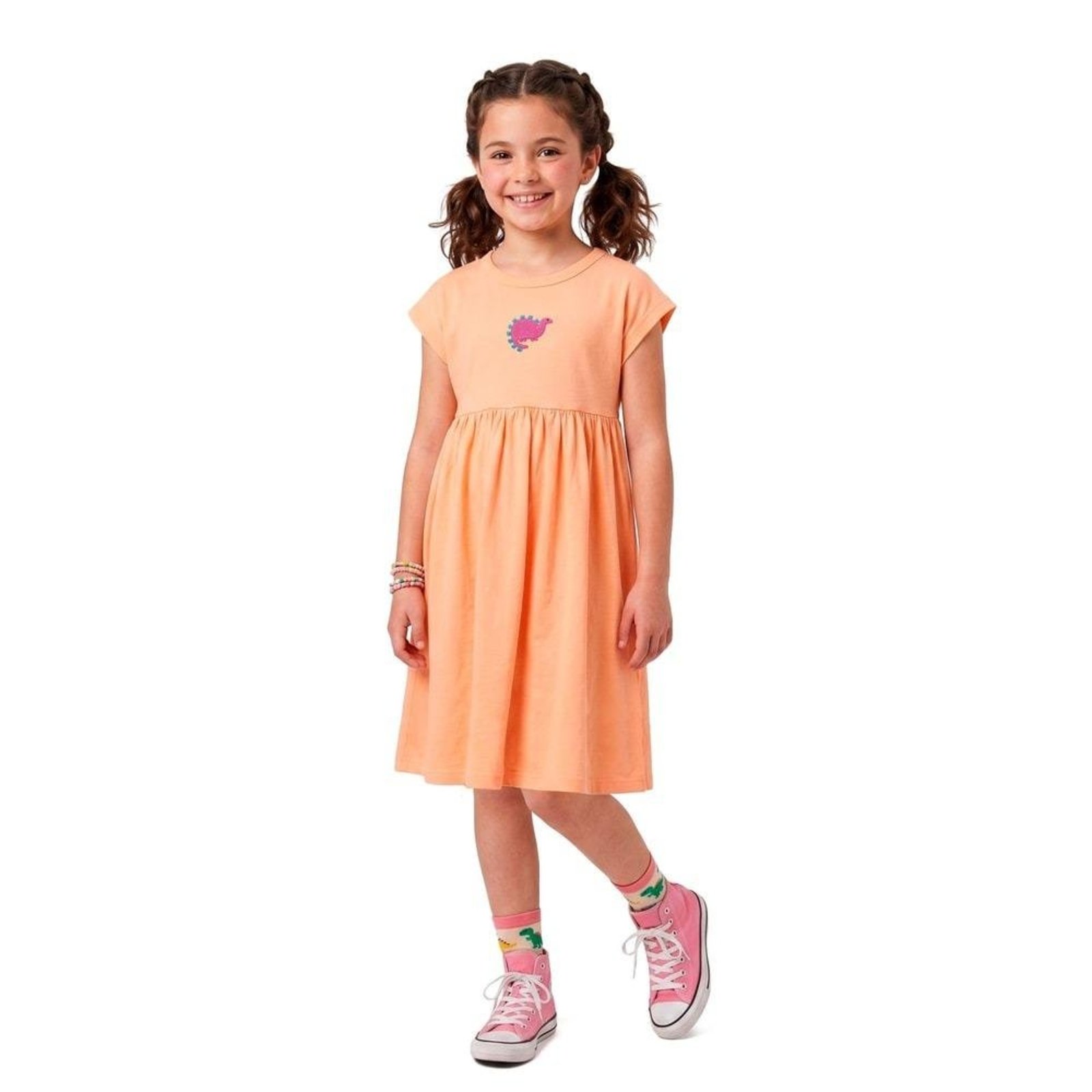 Infantil - Vestido Laranja Parque dos Dinos Gelatina Alphabeto