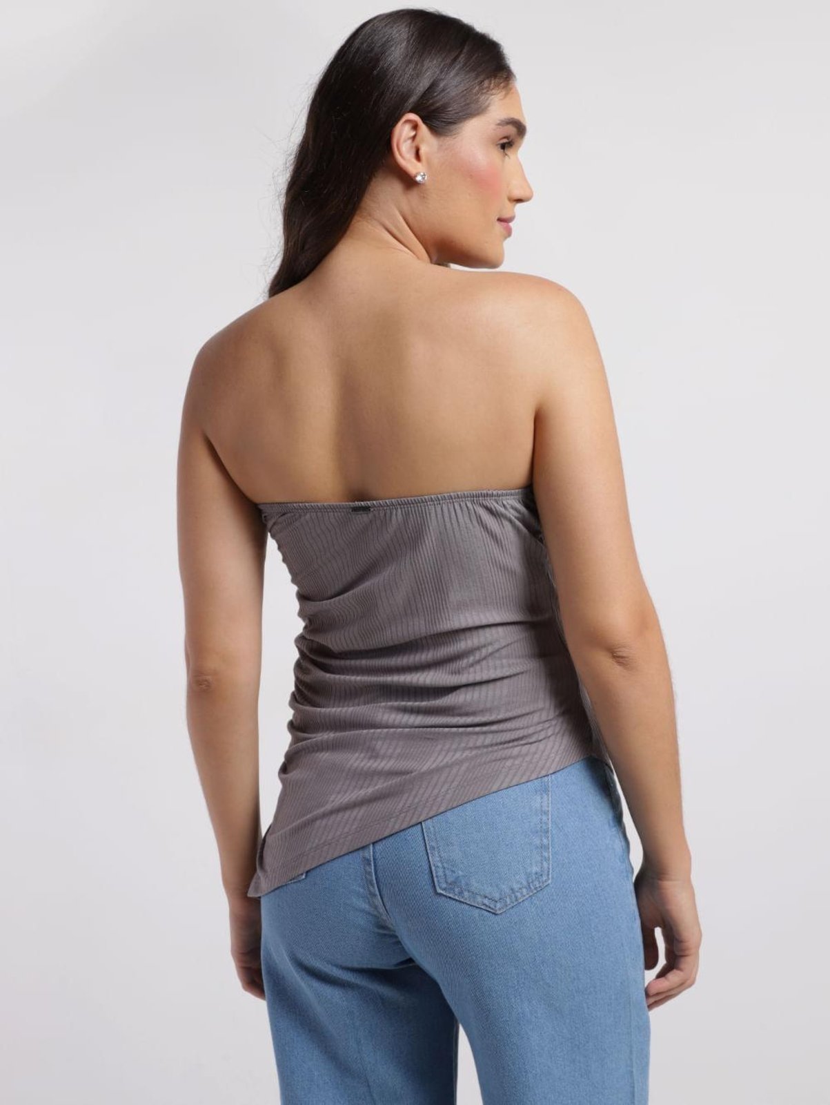 Vista 3 Blusa Canelada Tomara que Caia Feminina Bright Girl'S cinza Bright Girl'S cinza