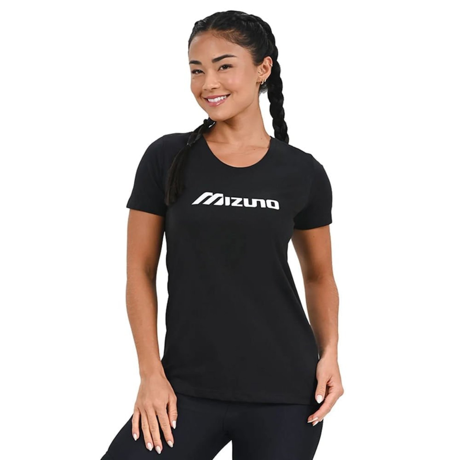 Camiseta Feminina Mizuno Basic Run Manga Curta Preto/Branco