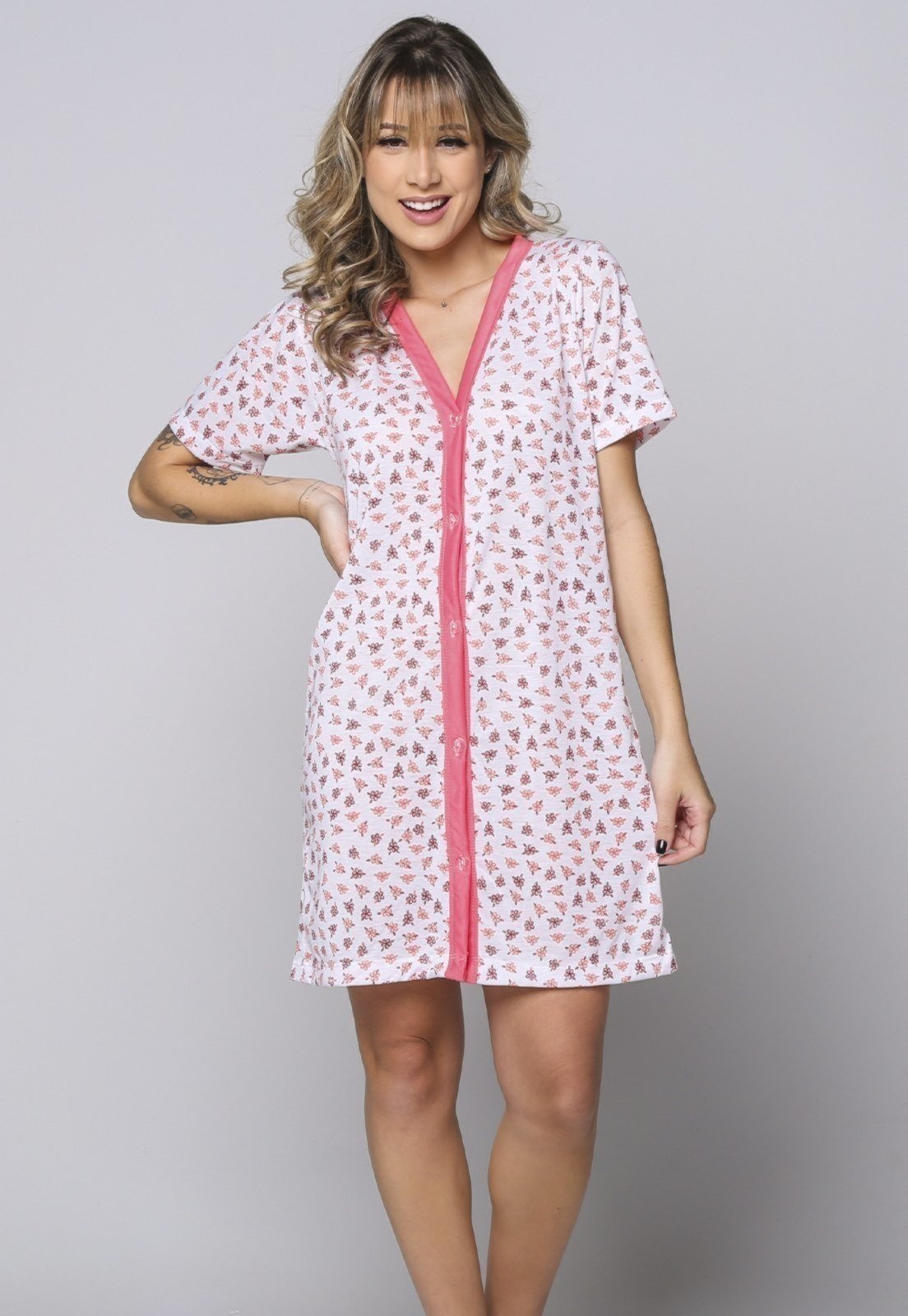 Camisola Aberta com Botão Serra e Mar Modas Pós Cirúrgica Helena Coral