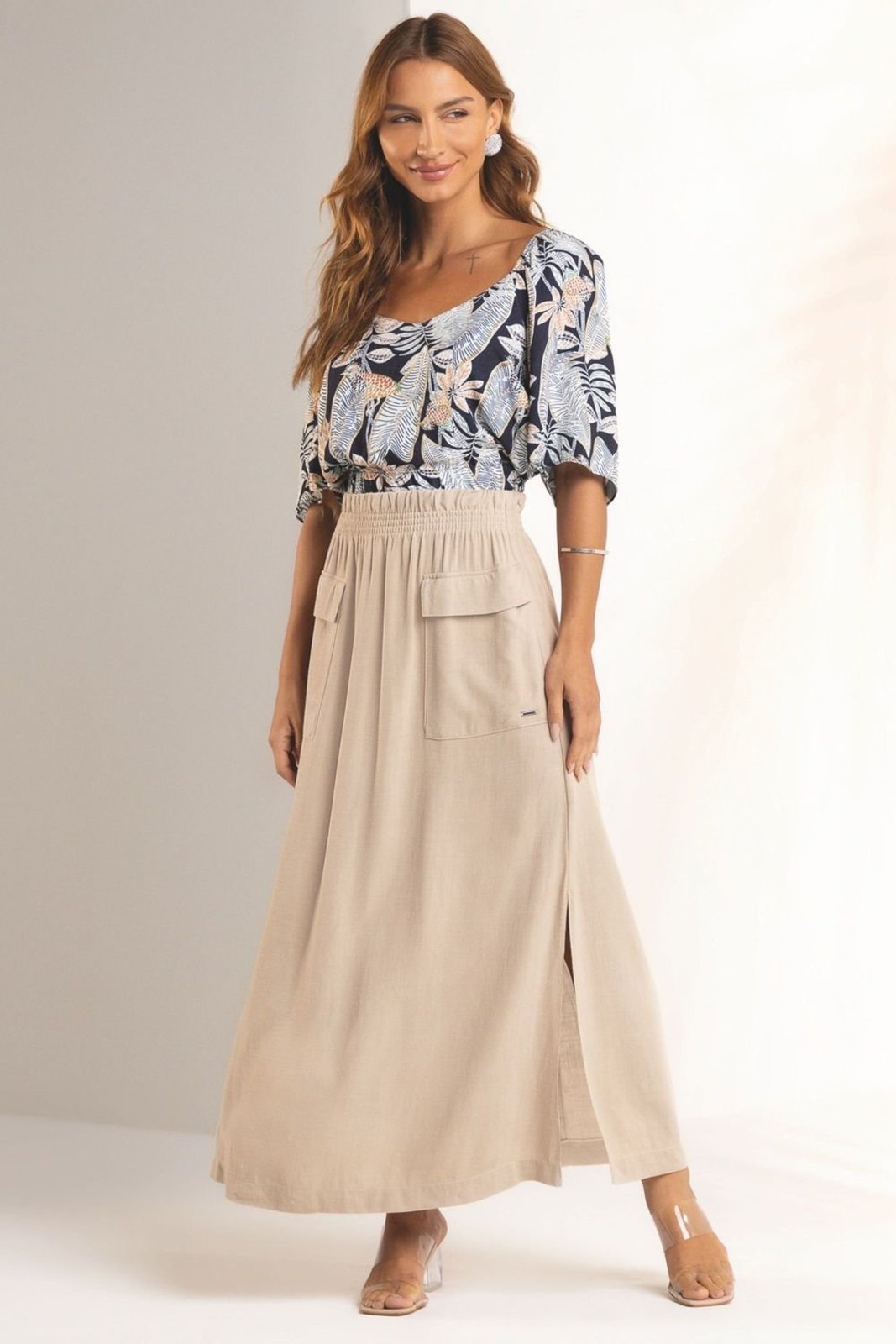 Vista 3 Blusa Feminina Cropped Estampada Marialícia azul Marialícia azul