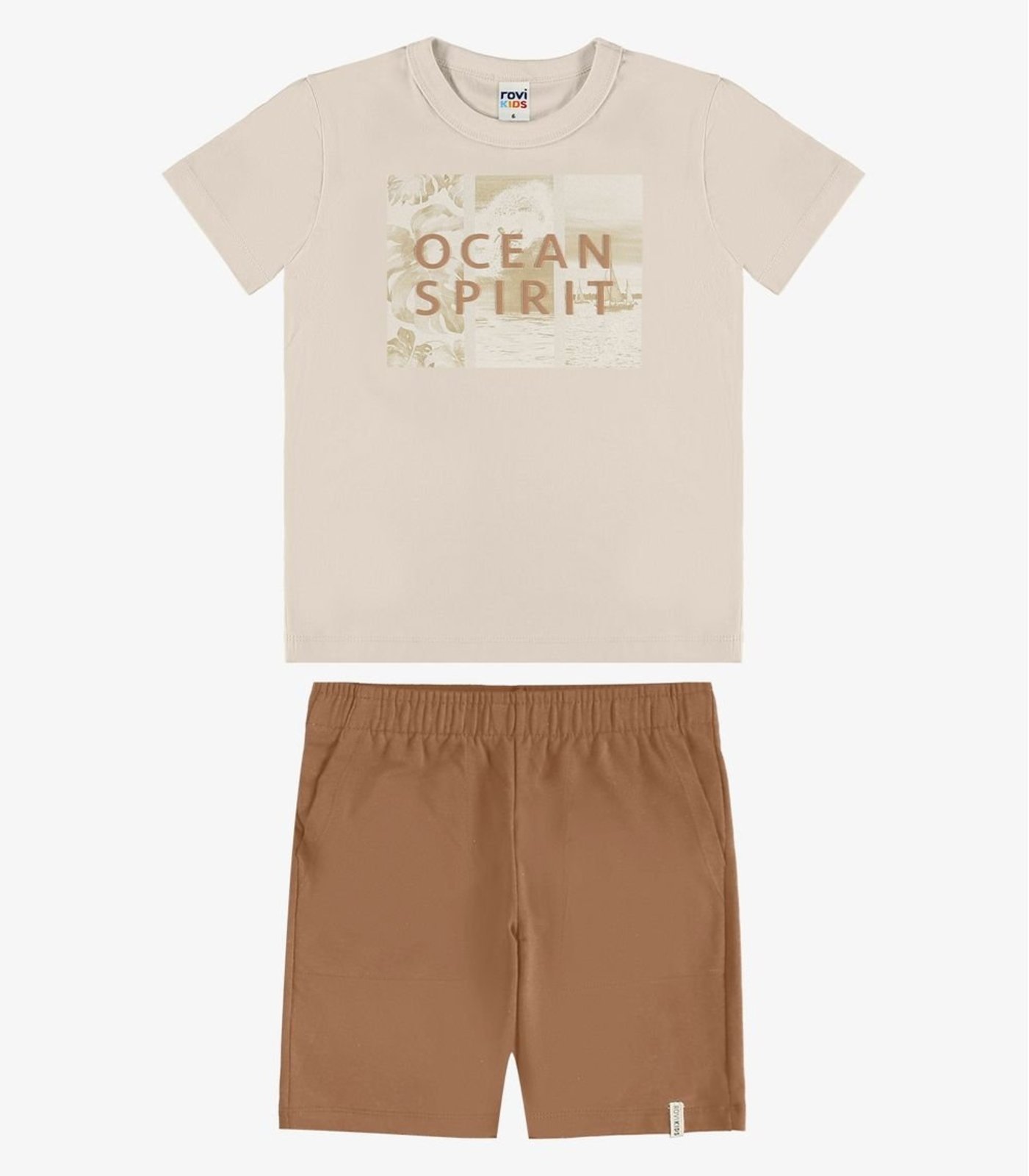 Infantil - Conjunto Camiseta Com Bermuda Rovi Bege